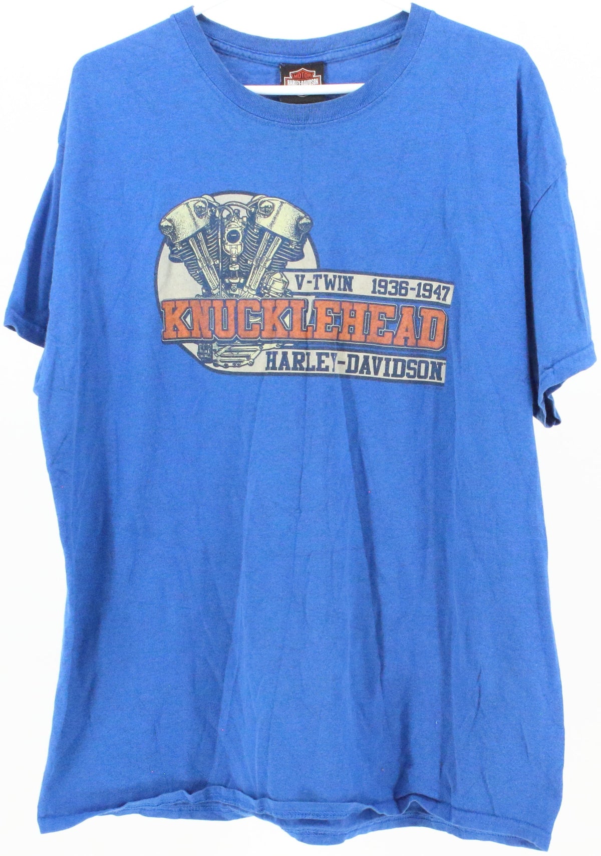Harley Davidson Blue Knucklehead Front and Back Print T-Shirt