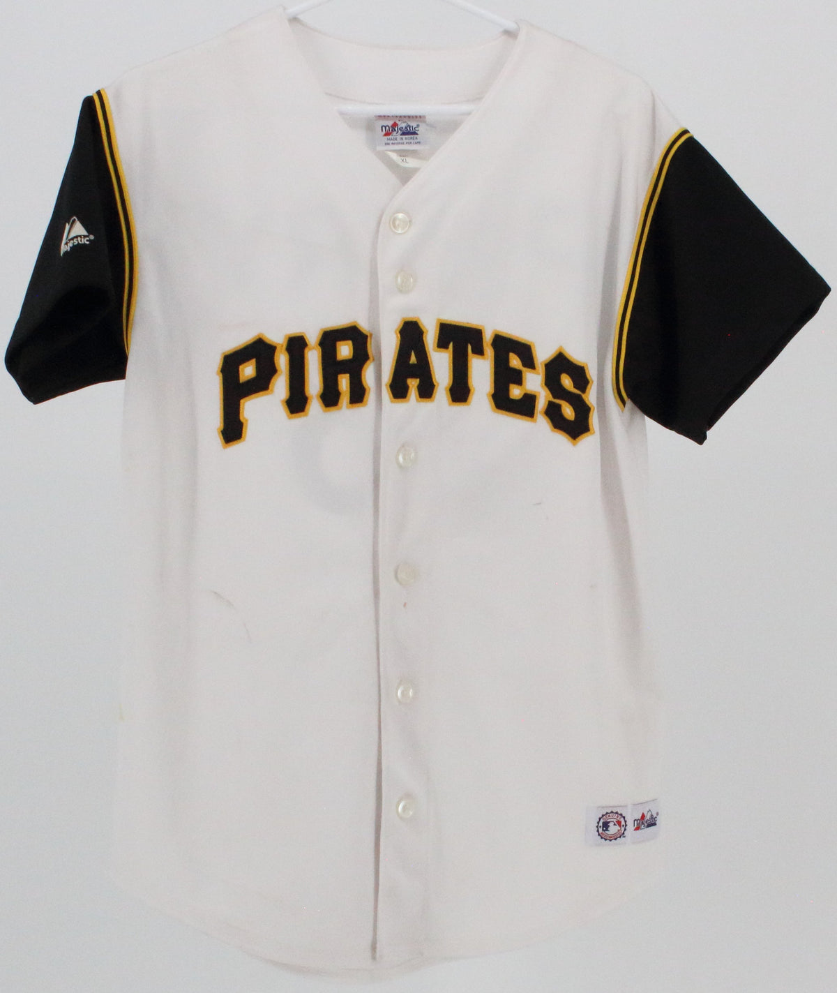 Majestic Pirates Perry 28 White and Black Jersey