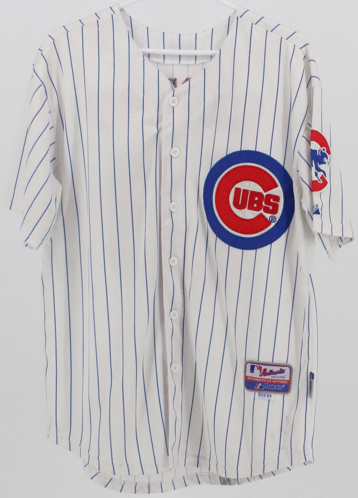 Majestic Cubs Castro 13 White and Blue Striped Jersey