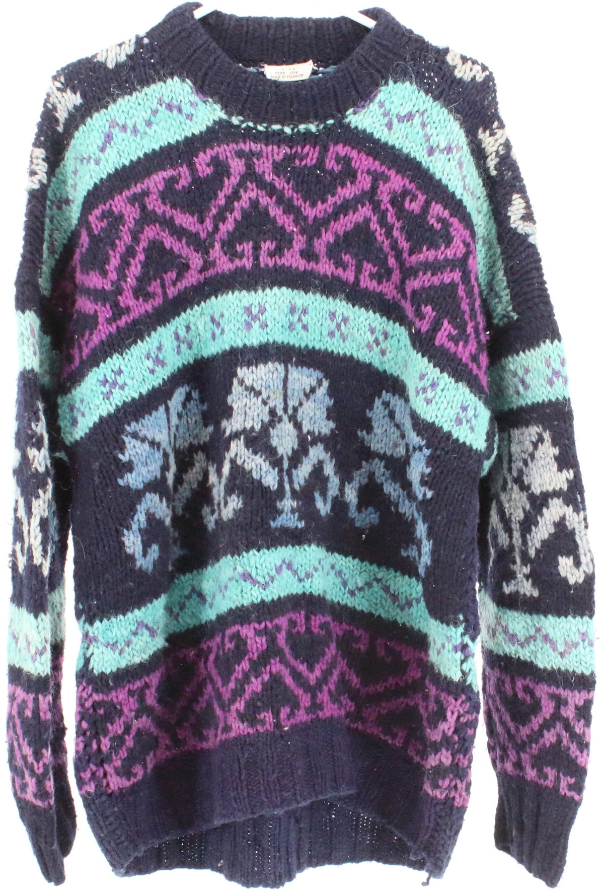 Sisa Navy Blue Turquoise and Purple Knit Sweater