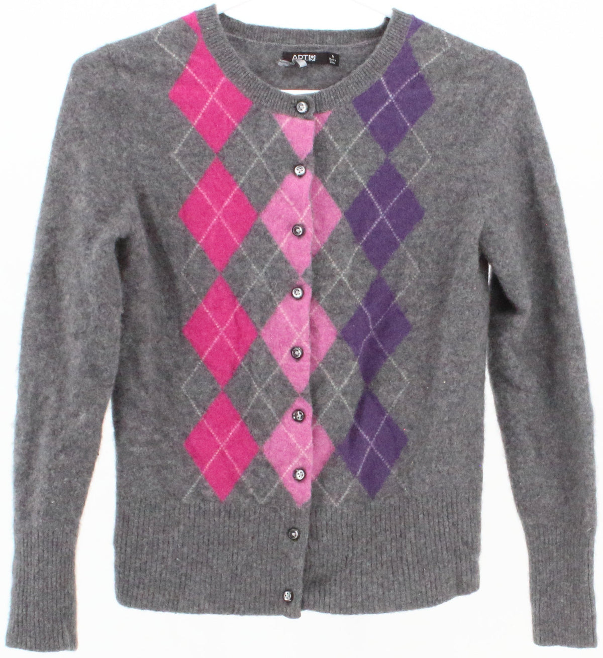 Apt.9 Dark Grey Pink and Purple Cashmere Cardigan Sweater