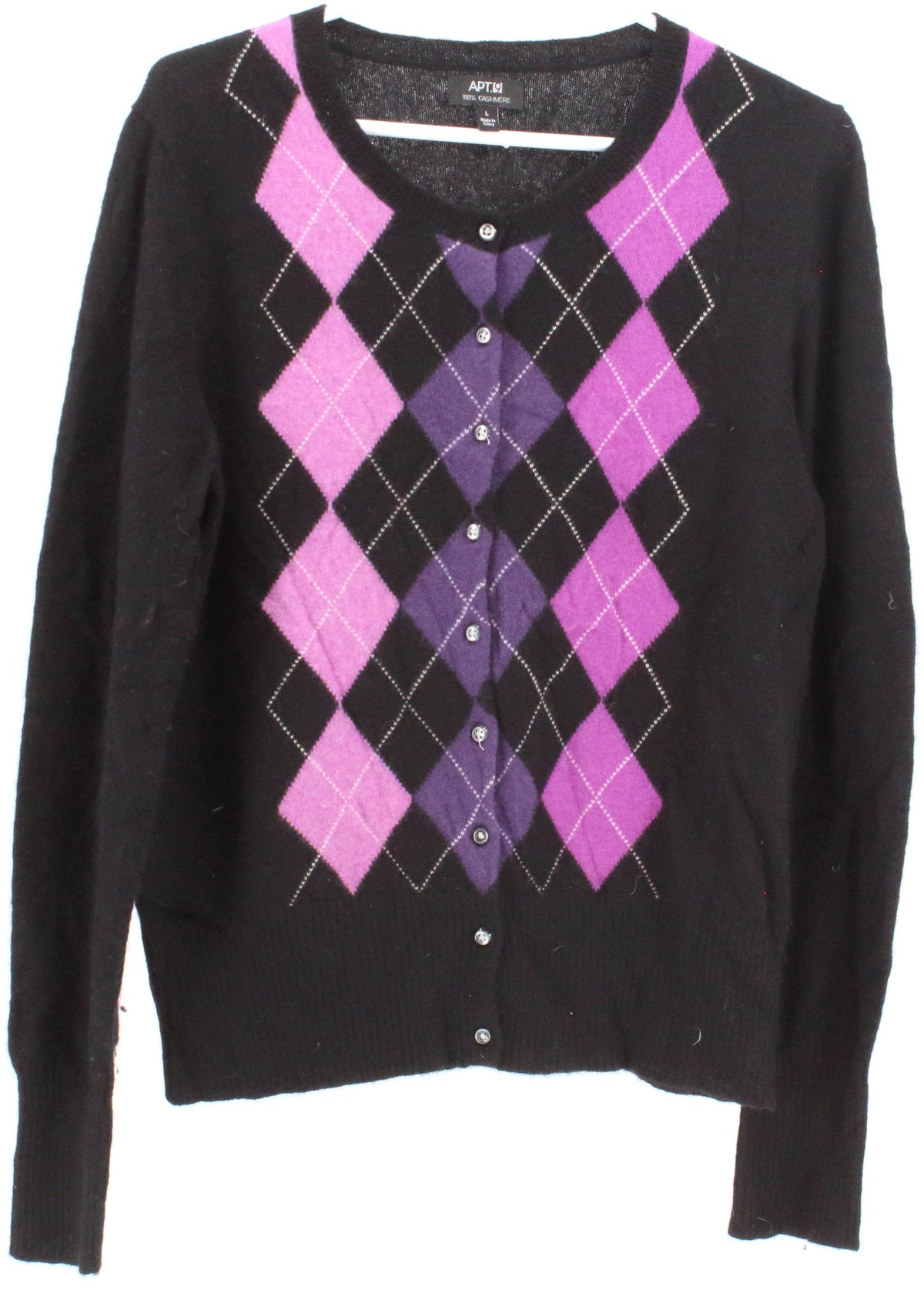 Apt.9 Black Pink and Purple Cashmere Cardigan Sweater