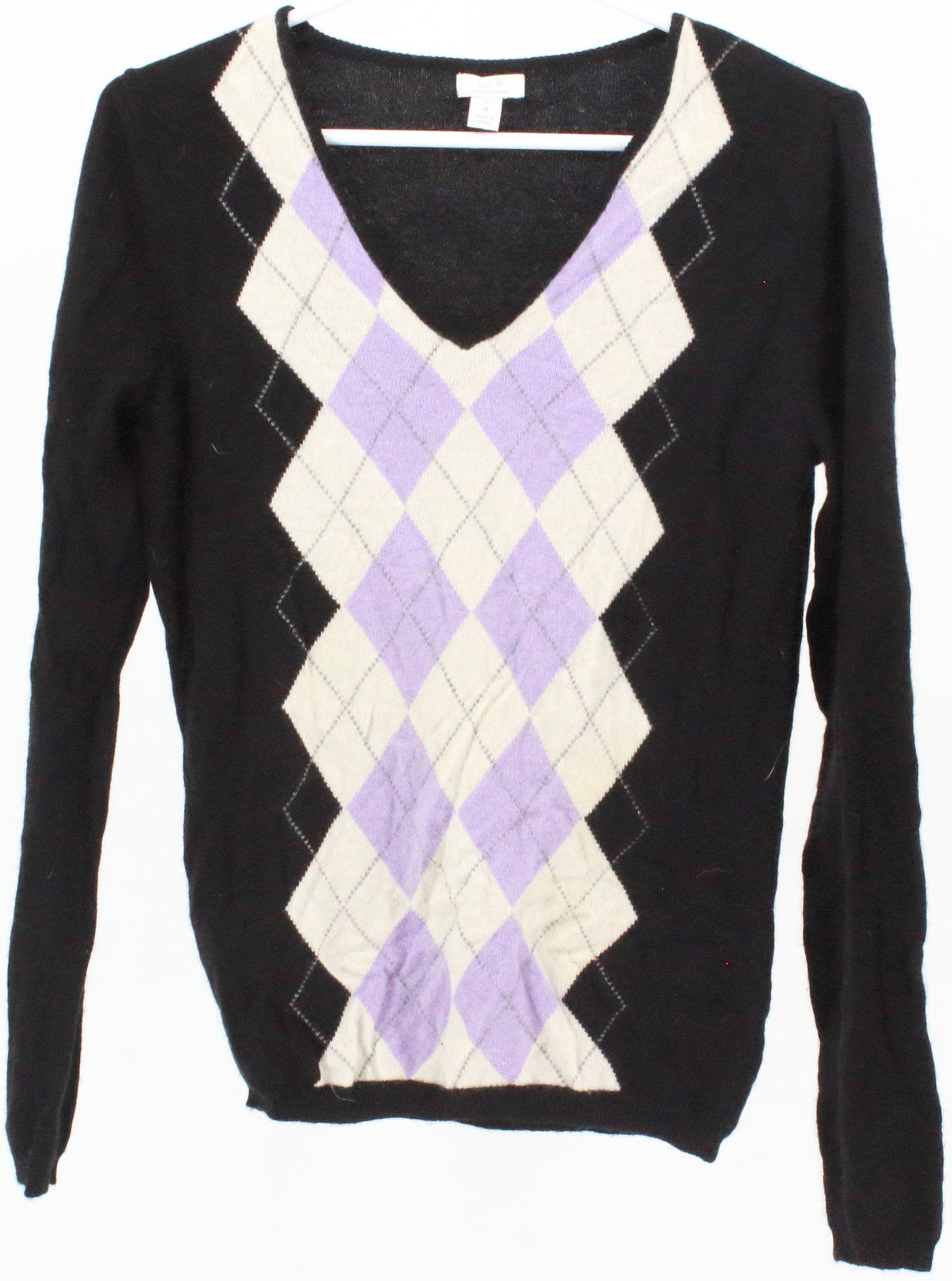 Apt.9 Black Purple and White V Neck Cashmere Sweater