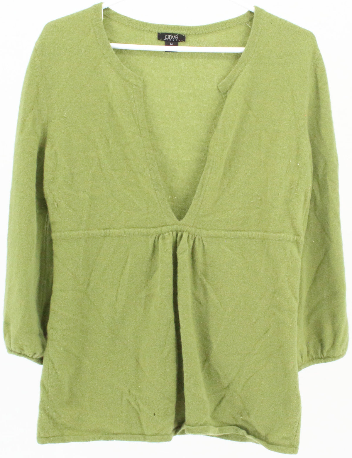 Prive Cashmere Green Deep V Neck Cashmere Sweater