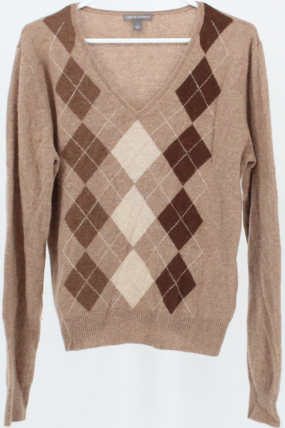 Apt.9 Light Brown and Dark Brown V Neck Cashmere Sweater