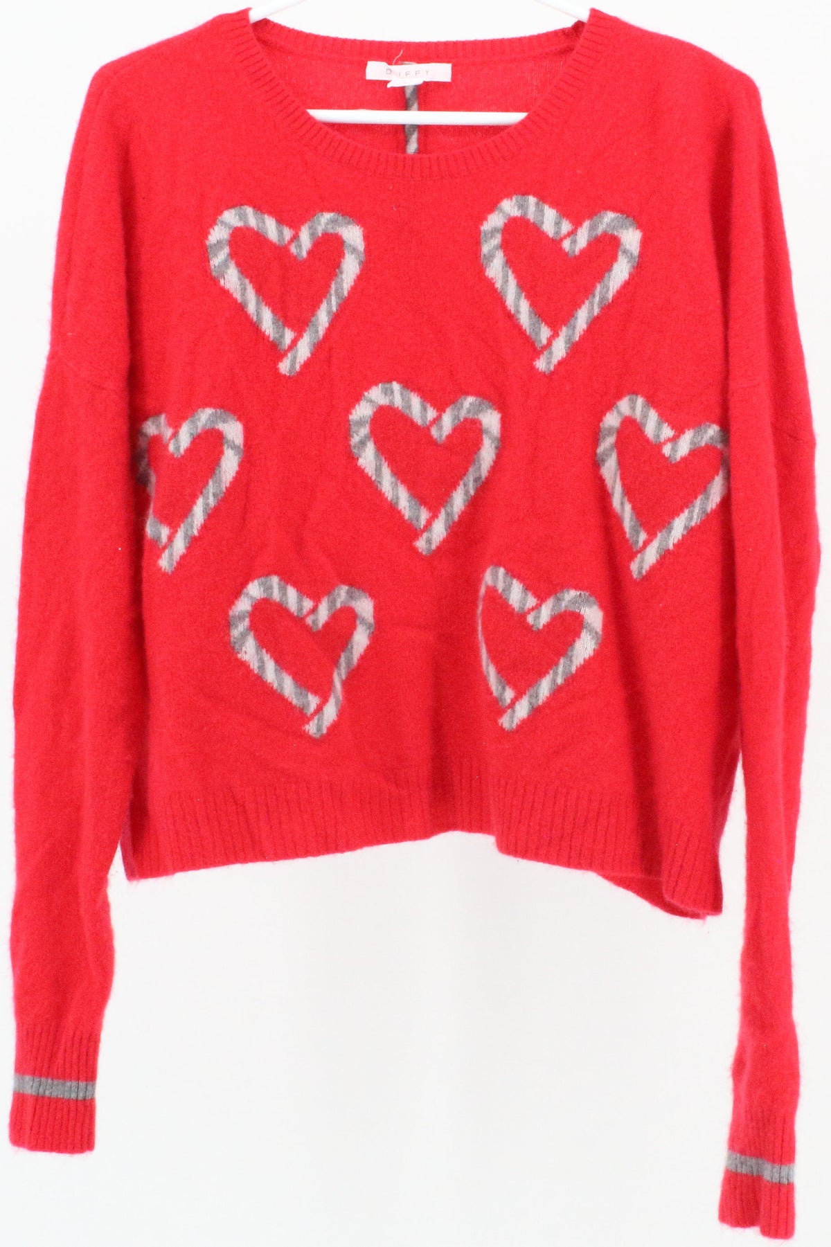 Duffy Red and Grey Hearts Cashmere Sweater