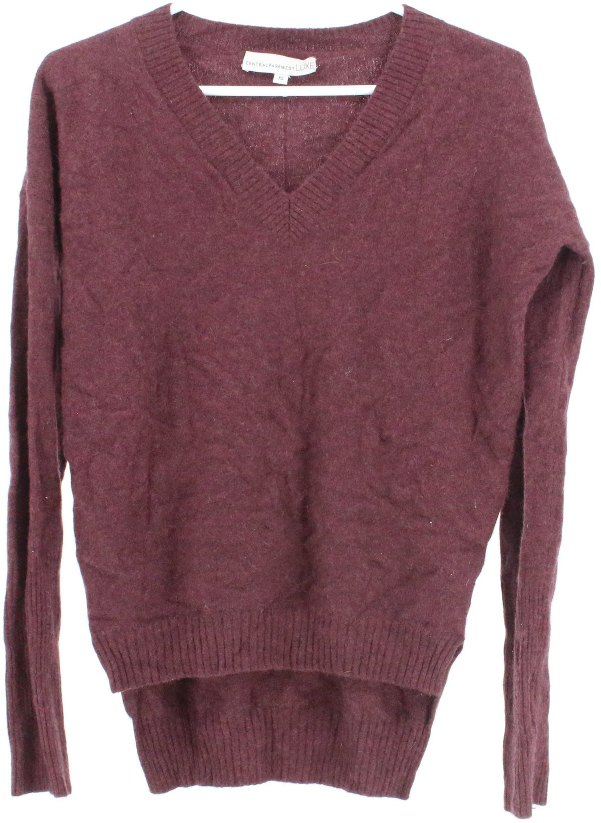 Central Park West Luxe Burgundy V Neck Cashmere Sweater