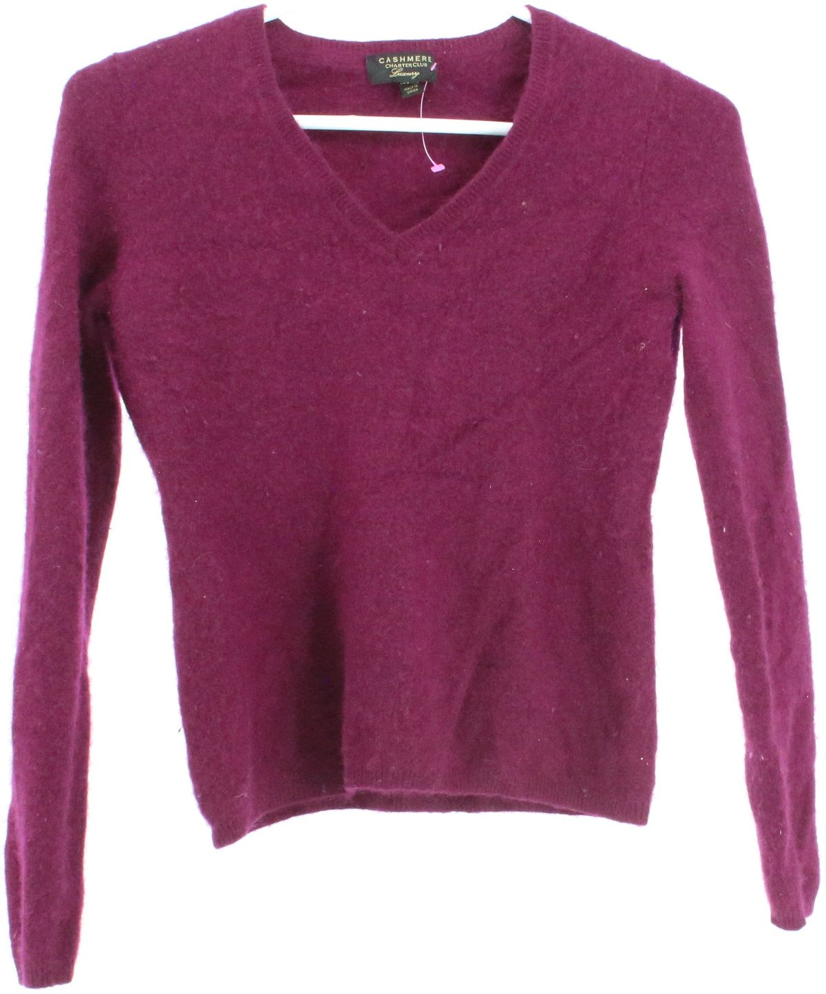 Charter Club Luxury Magenta V Neck Cashmere Sweater