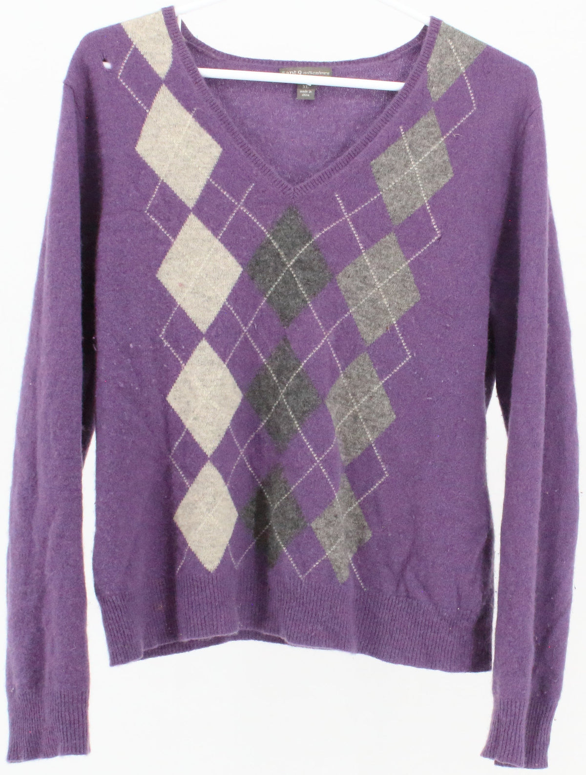 Apt.9 Purple and Grey V Neck Cashmere Sweater