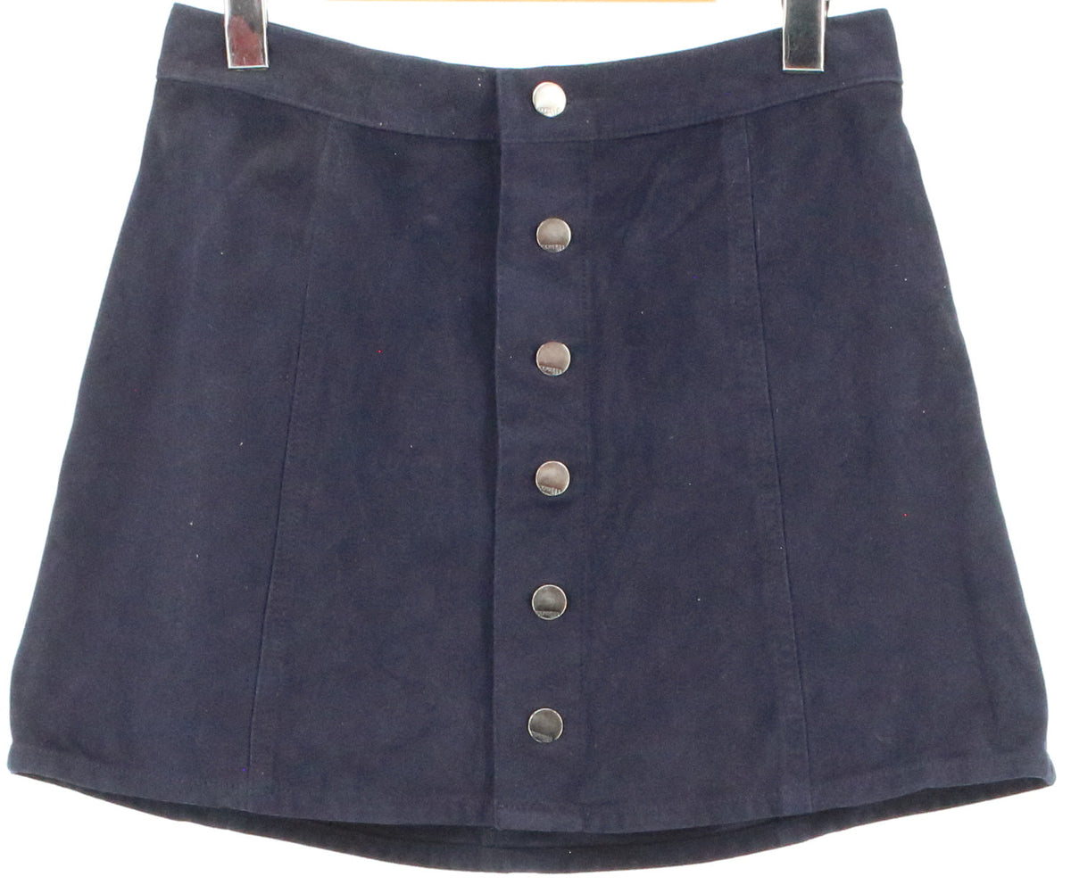 Express Navy Blue Vegan Suede Front Buttons Skirt