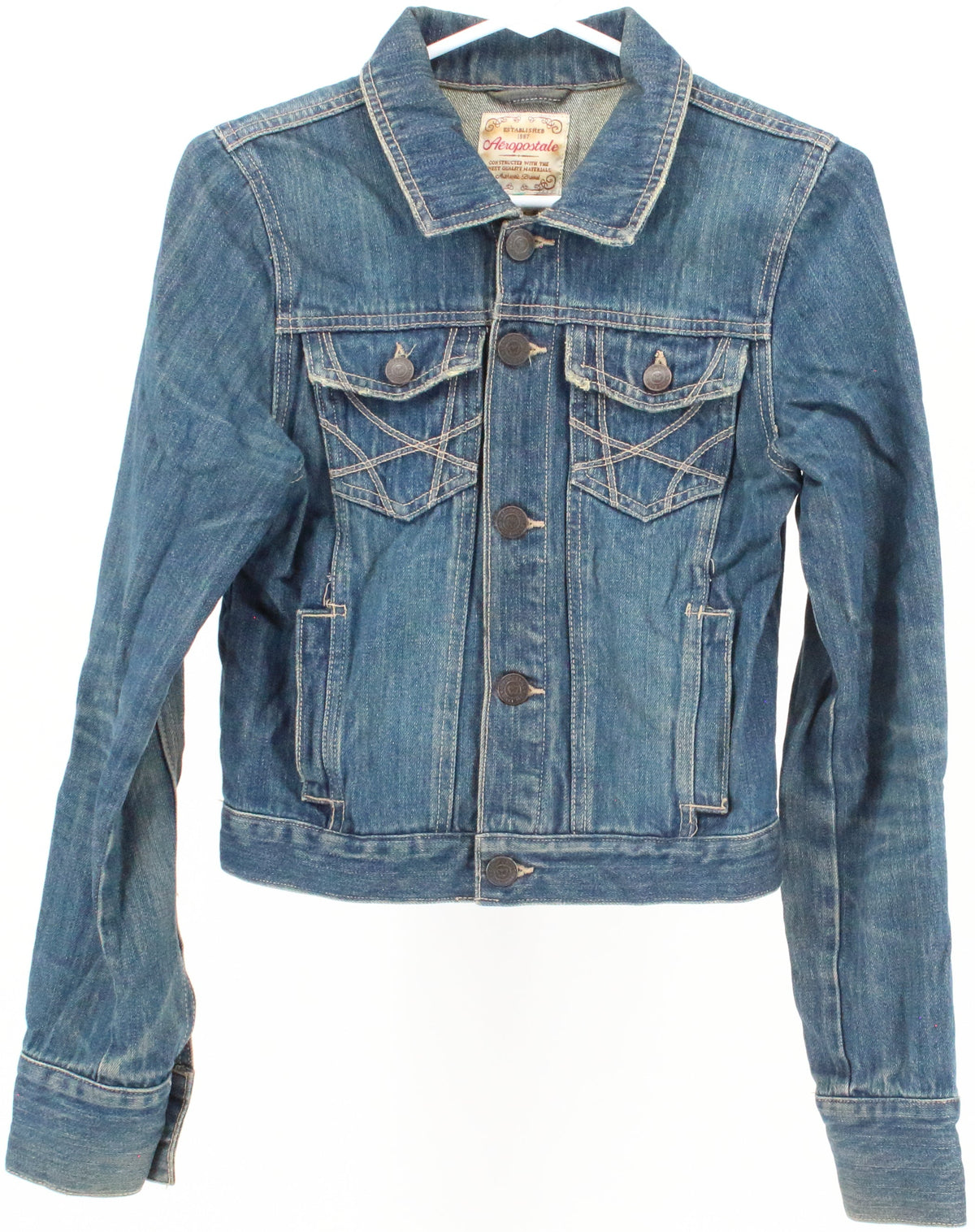 Aeropostale Embroidered Front Pocket Dark Blue Denim Jacket