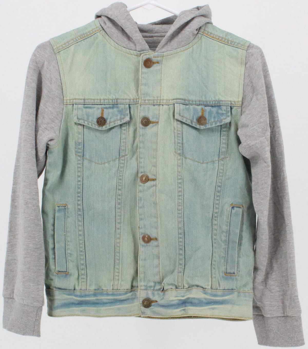 Ring Of Fire Green Wash Denim Jacket With Grey Hood and Sleeves