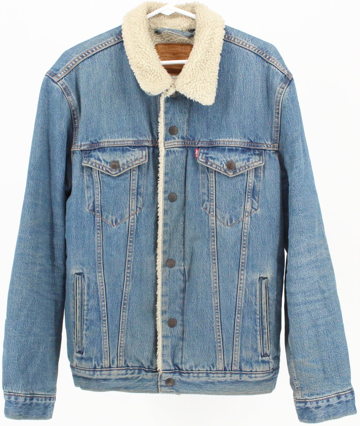 Levis Premium Blue Mid Wash Faux Fur Lined Denim Jacket