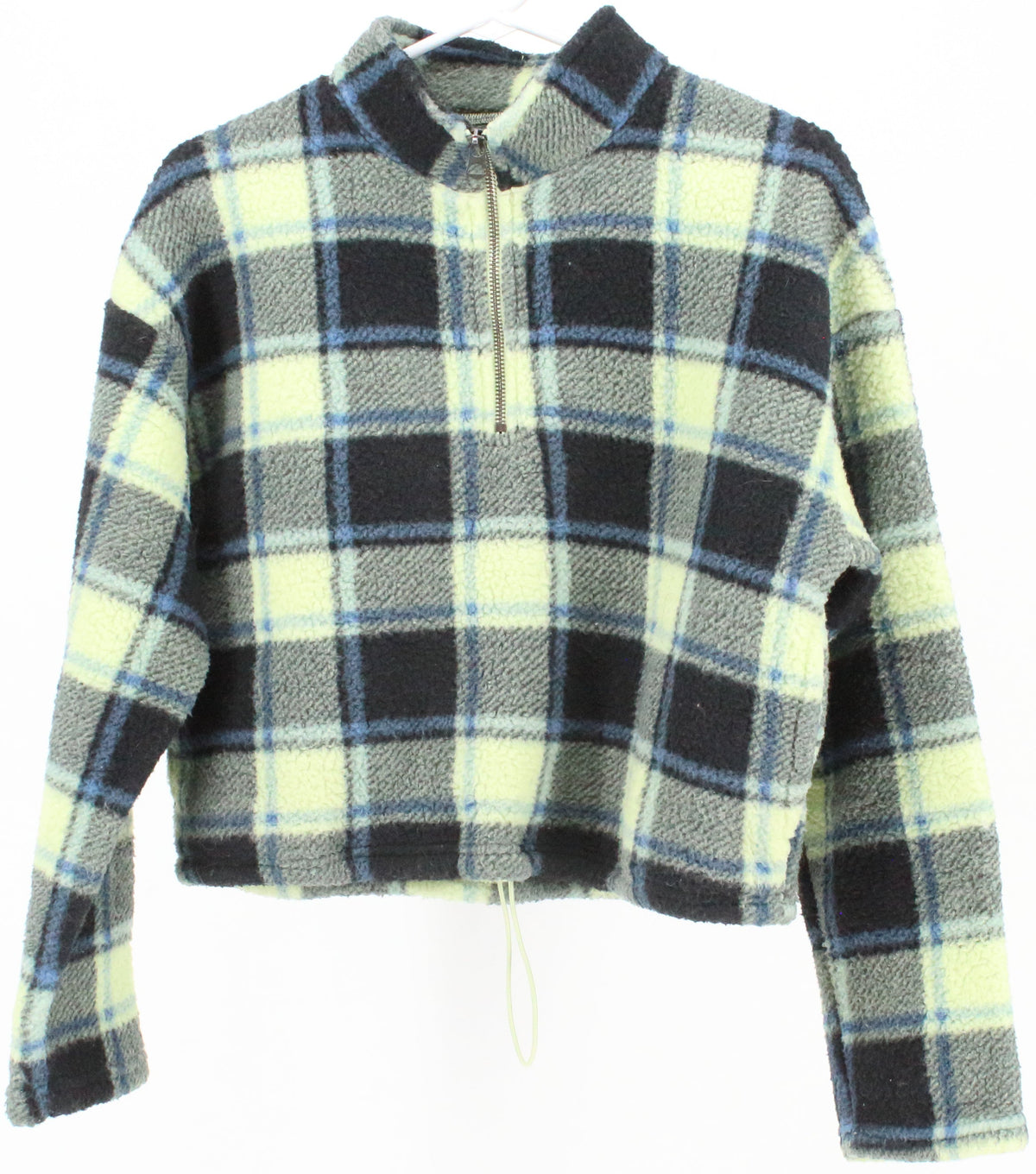 American Eagle Navy Blue and Lime Plaid Cropped Fleece