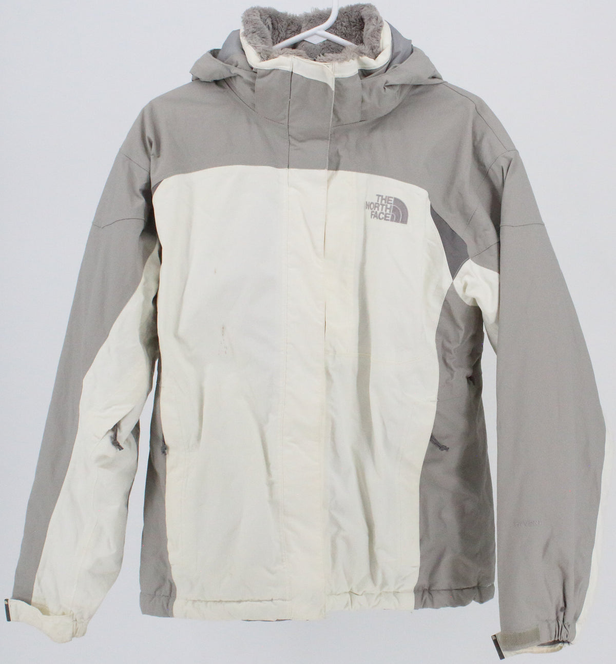 The North Face Off White and Grey Insulated Hooded Women's Jacket