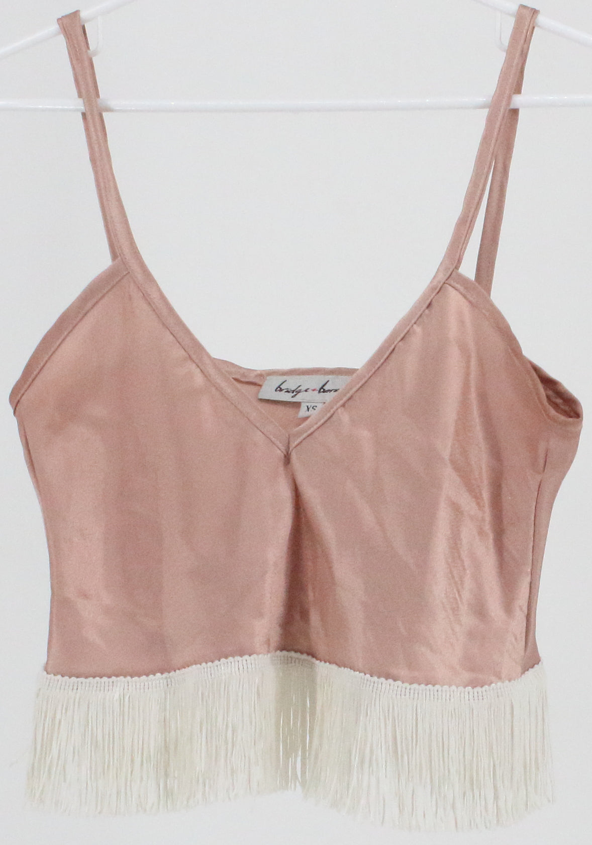 Bridge + Bardot Pink and White Fringes Cropped Tank Top