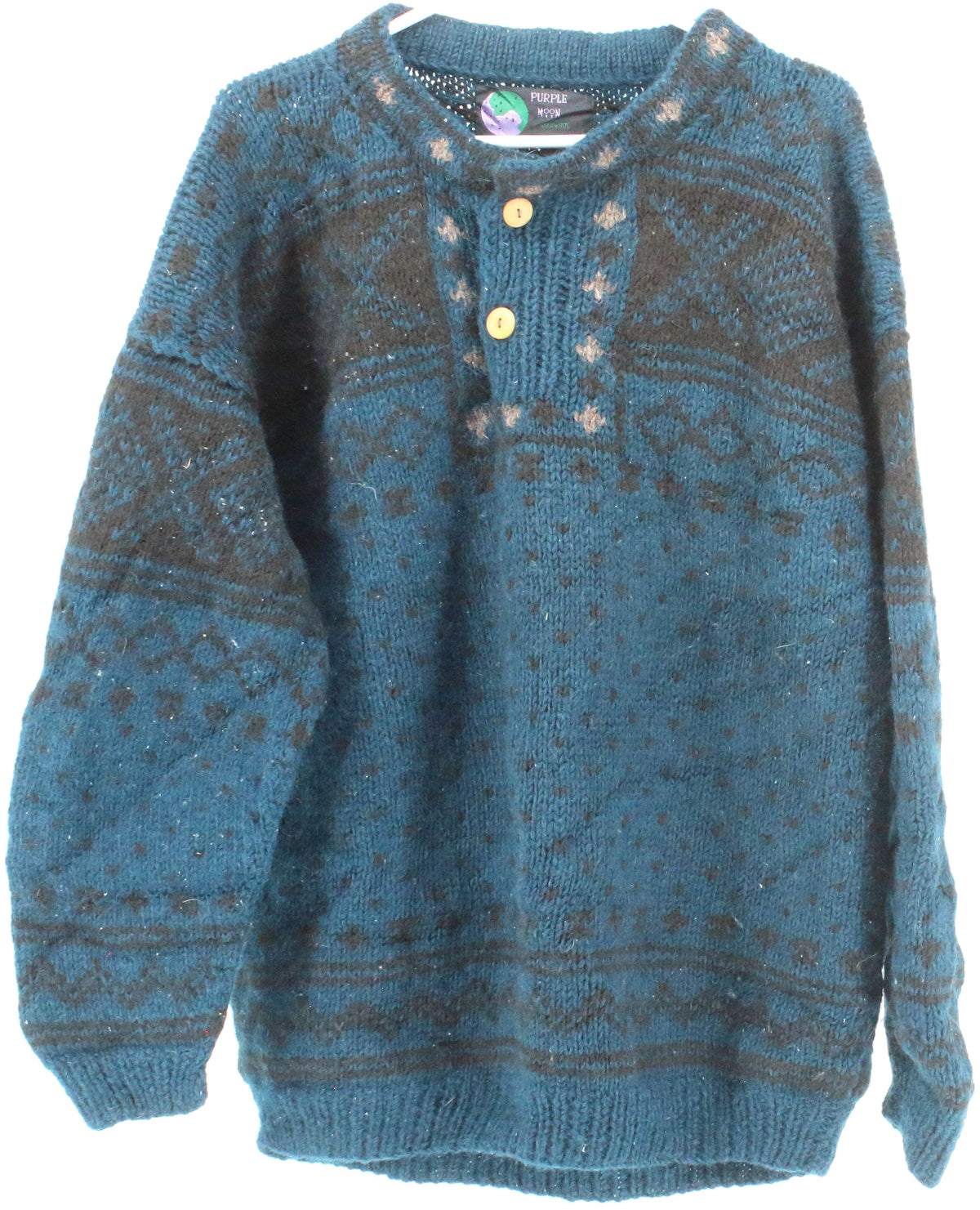 Purple Moon Blue and Black Front Buttons Sweater