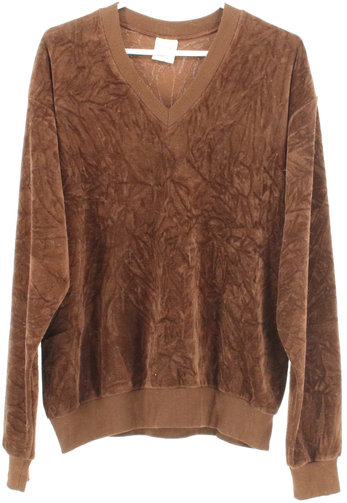 Campus Brown V Neck Velour Sweater