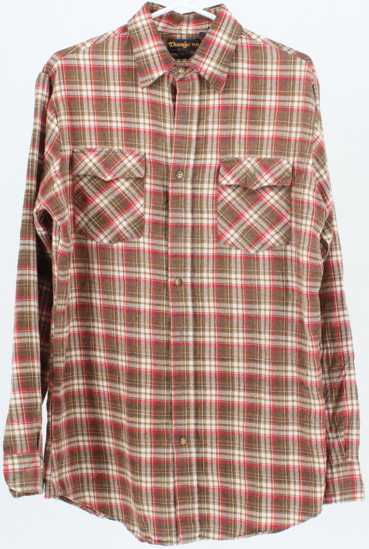 Thumbs Up Sears Brown and Red Plaid Flannel Shirt