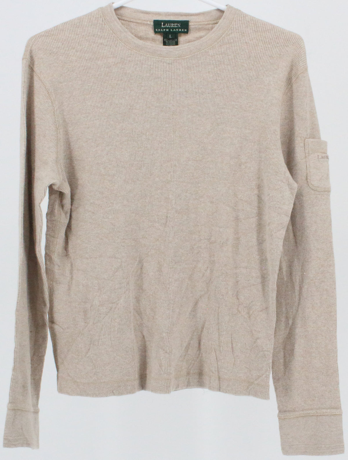 Lauren Ralph Lauren Beige Ribbed Long Sleeve Side Pocket Top