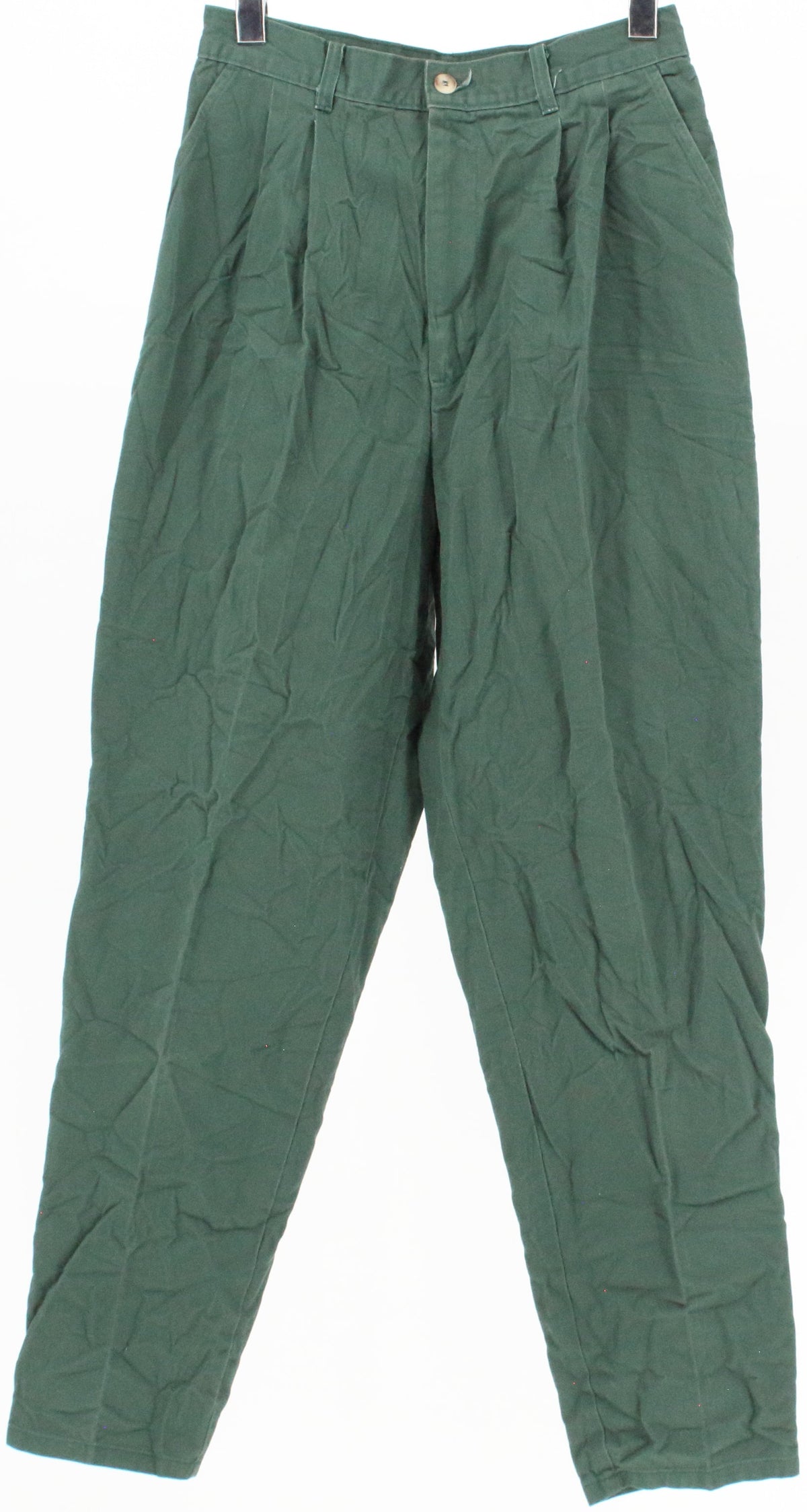 Chic Green Front Pleat Carrot Pants