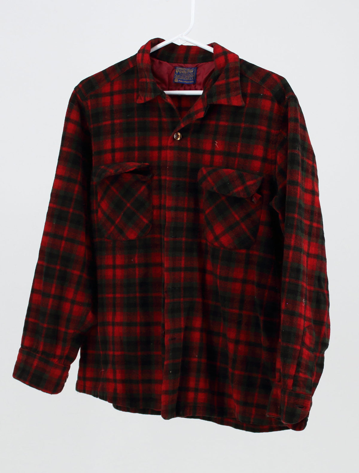 Penoleton red and green plaid 100% pure virgin wool shirt