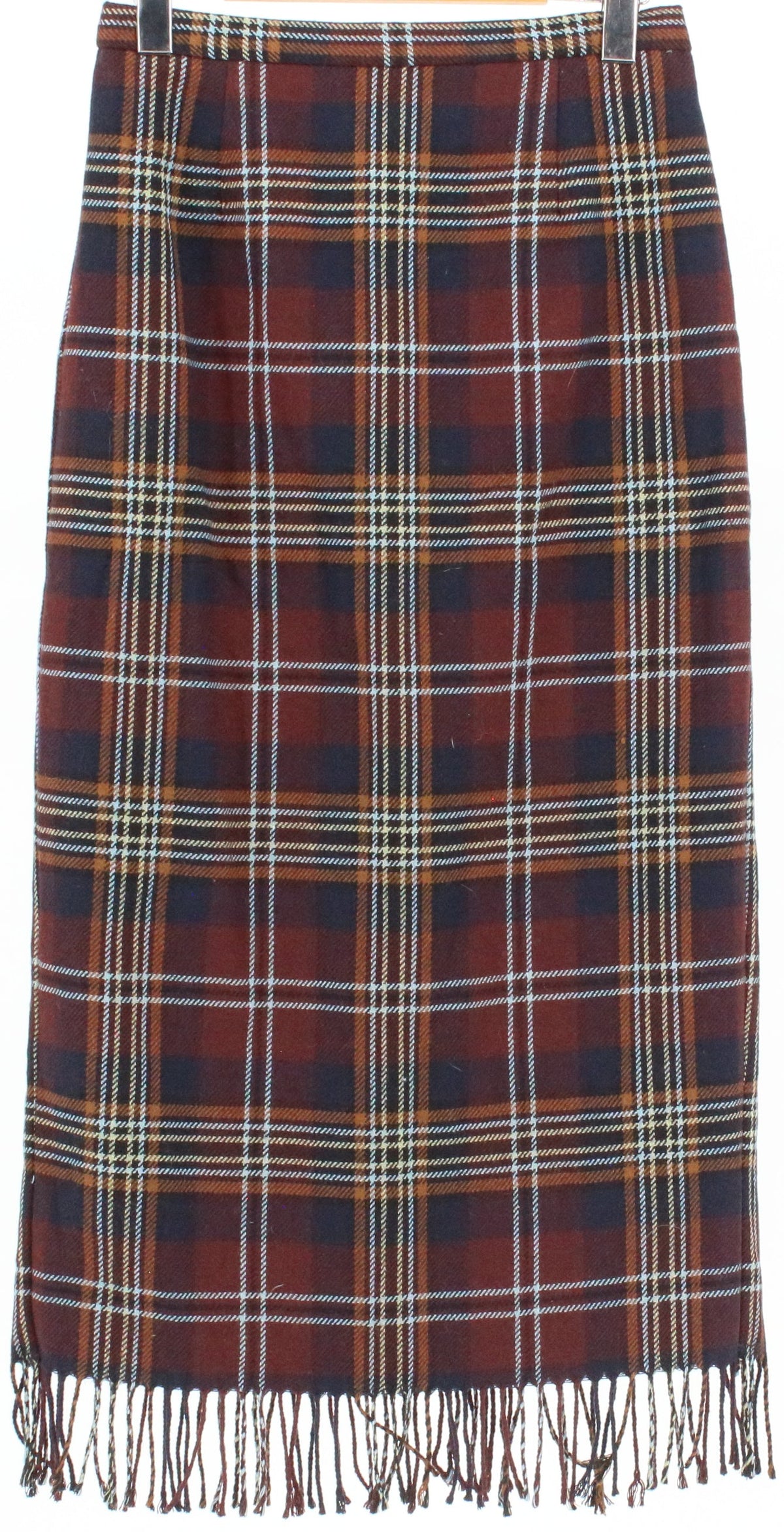 Nouveaux Petite Brown Plaid Fringes Skirt