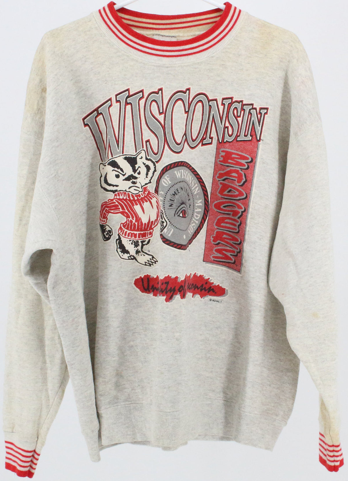 Oneita Wisconsin Grey and Red Sweatshirt