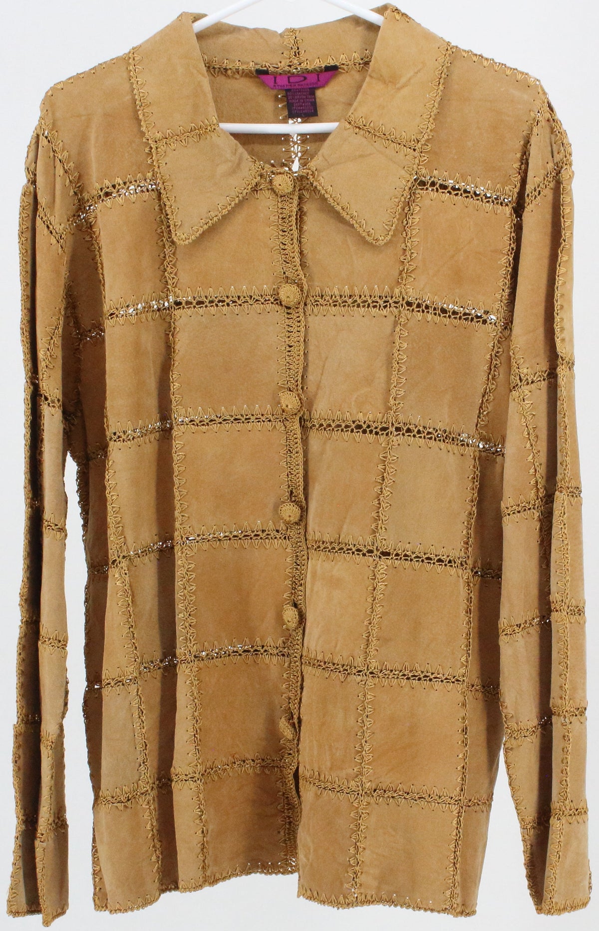 IDI Camel Leather and Crochet Blouse
