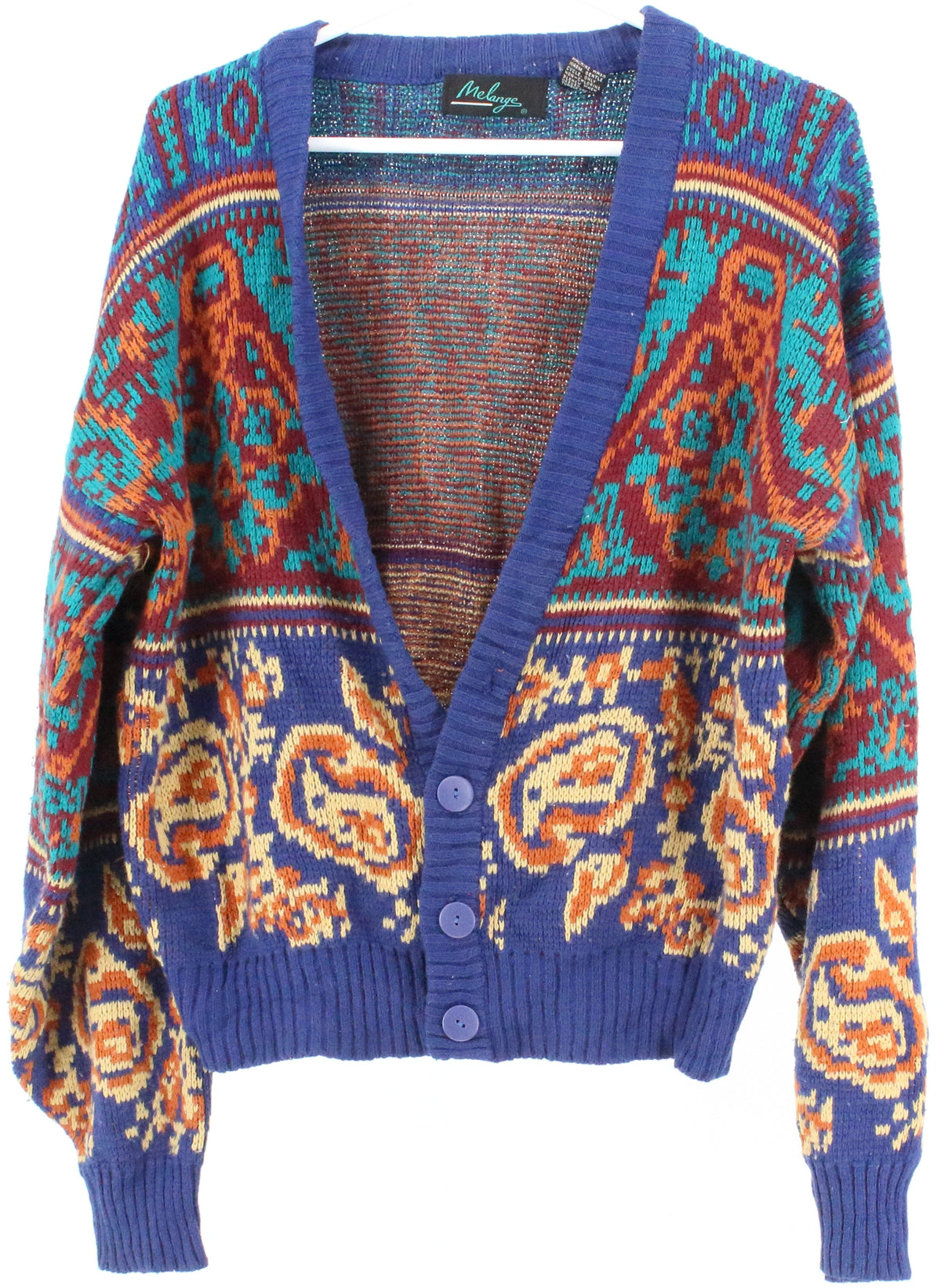 Melange Blue and Multicolor Cardigan Sweater