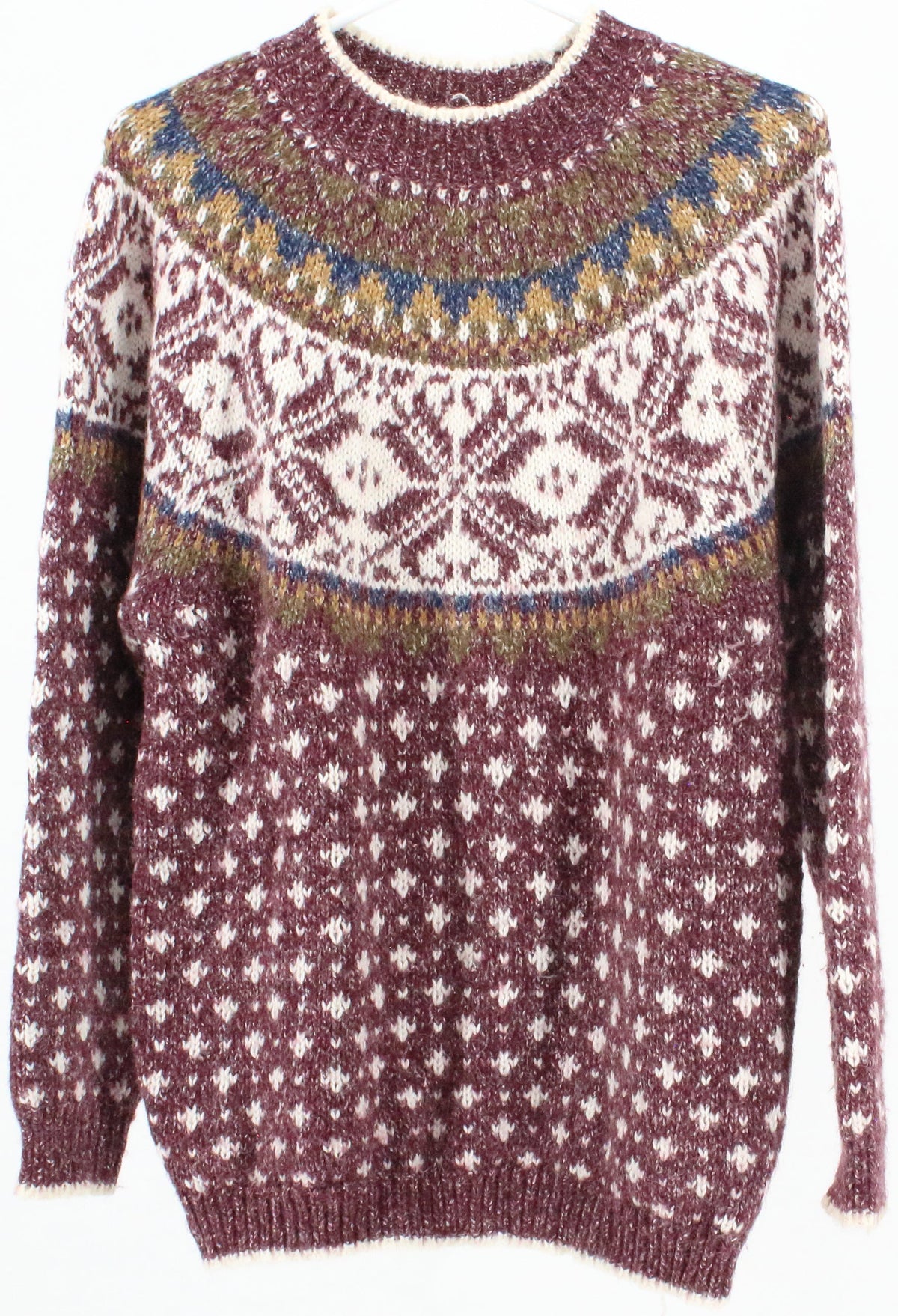 Knit Stitches Burgundy and Off White Women's Sweater