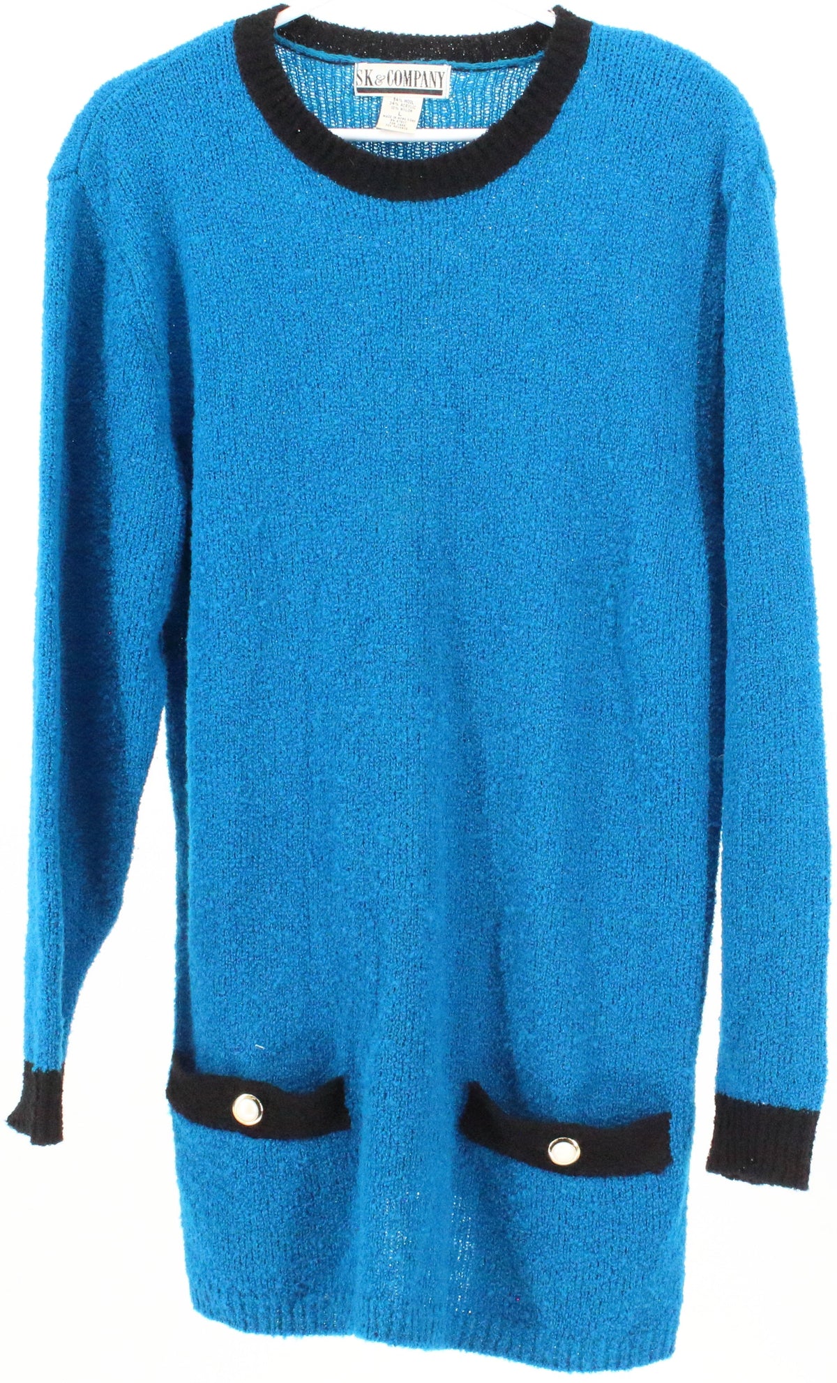 SK & Company Blue and Black Front Pockets Sweater