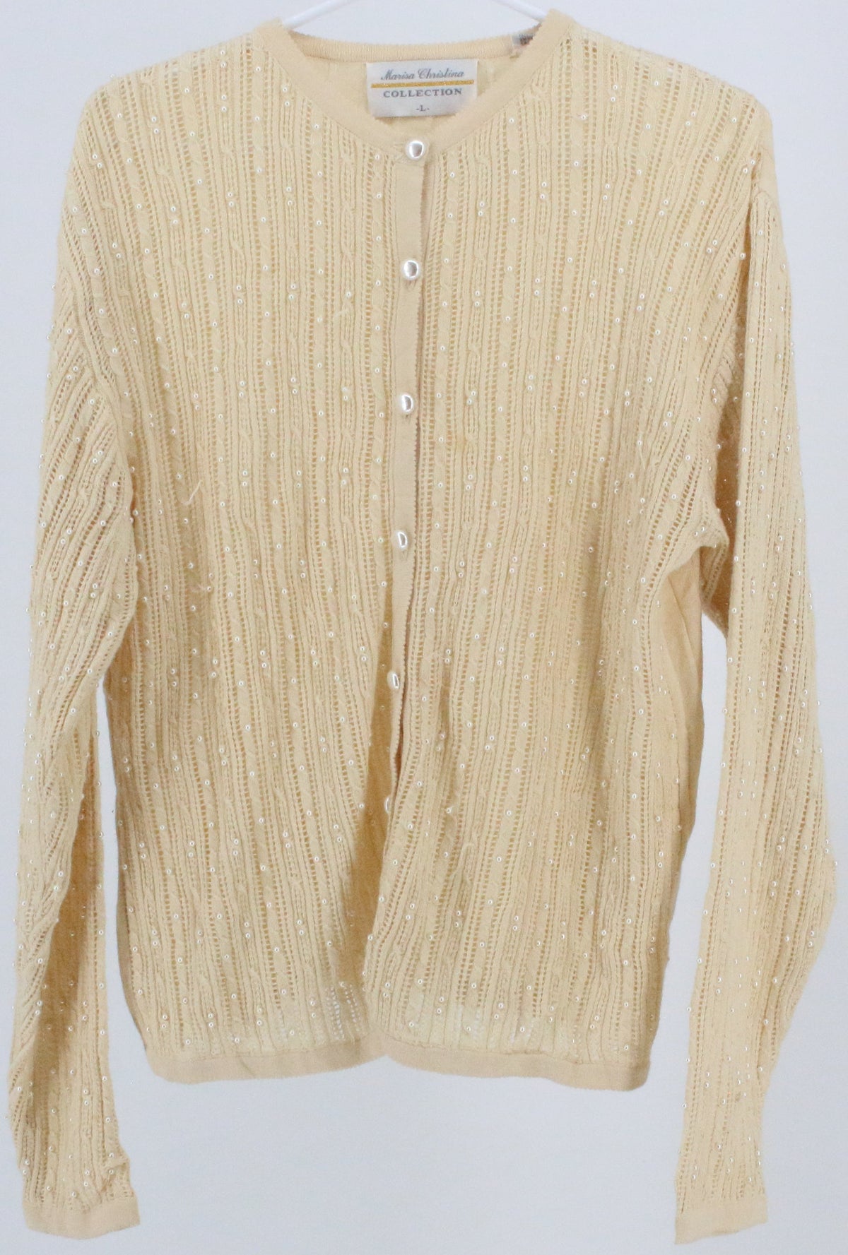 Marisa Christina Beige Pearl Embroidery Cardigan Sweater