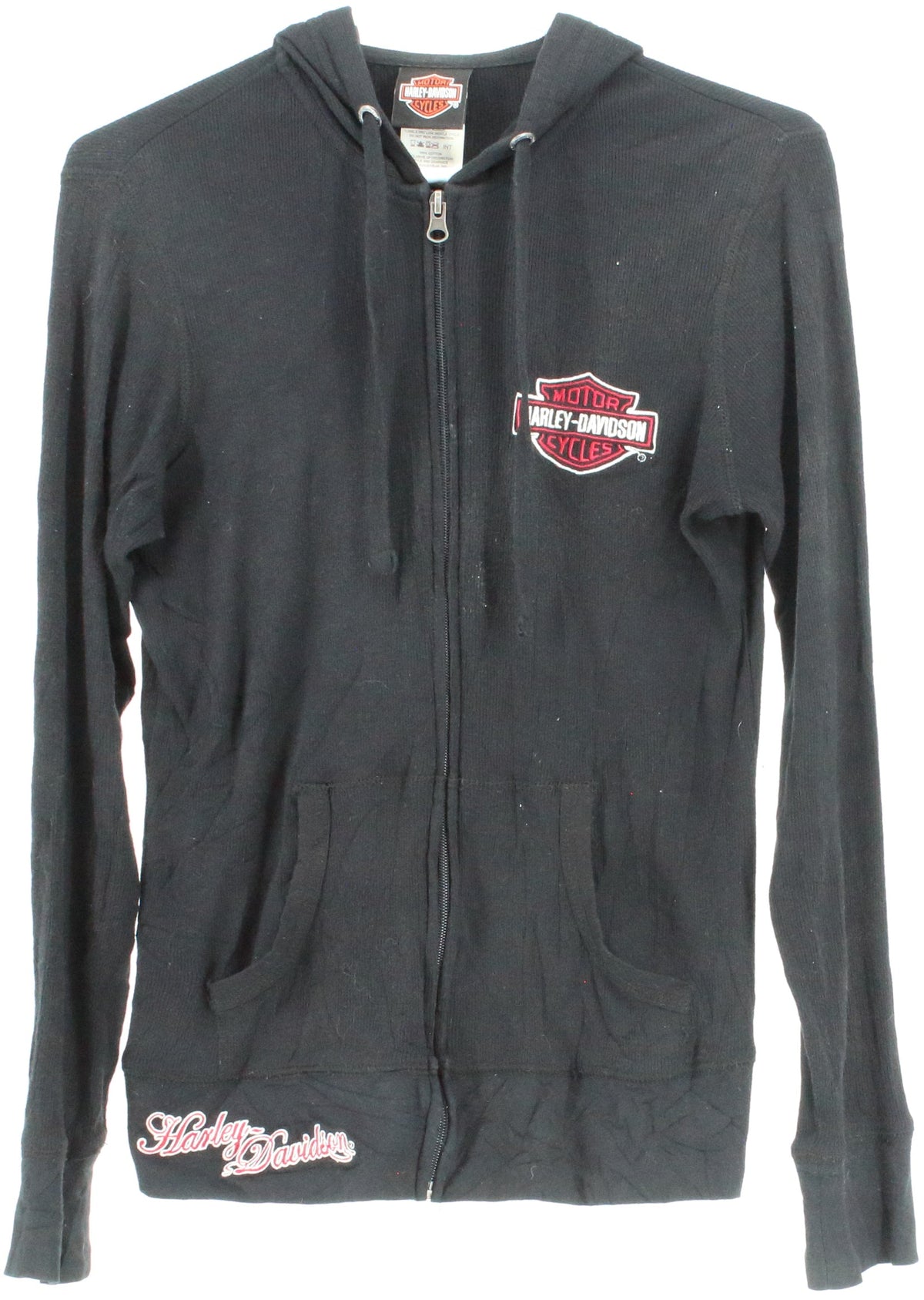 Harley Davidson Black Hooded Rib Full Zip Sweater