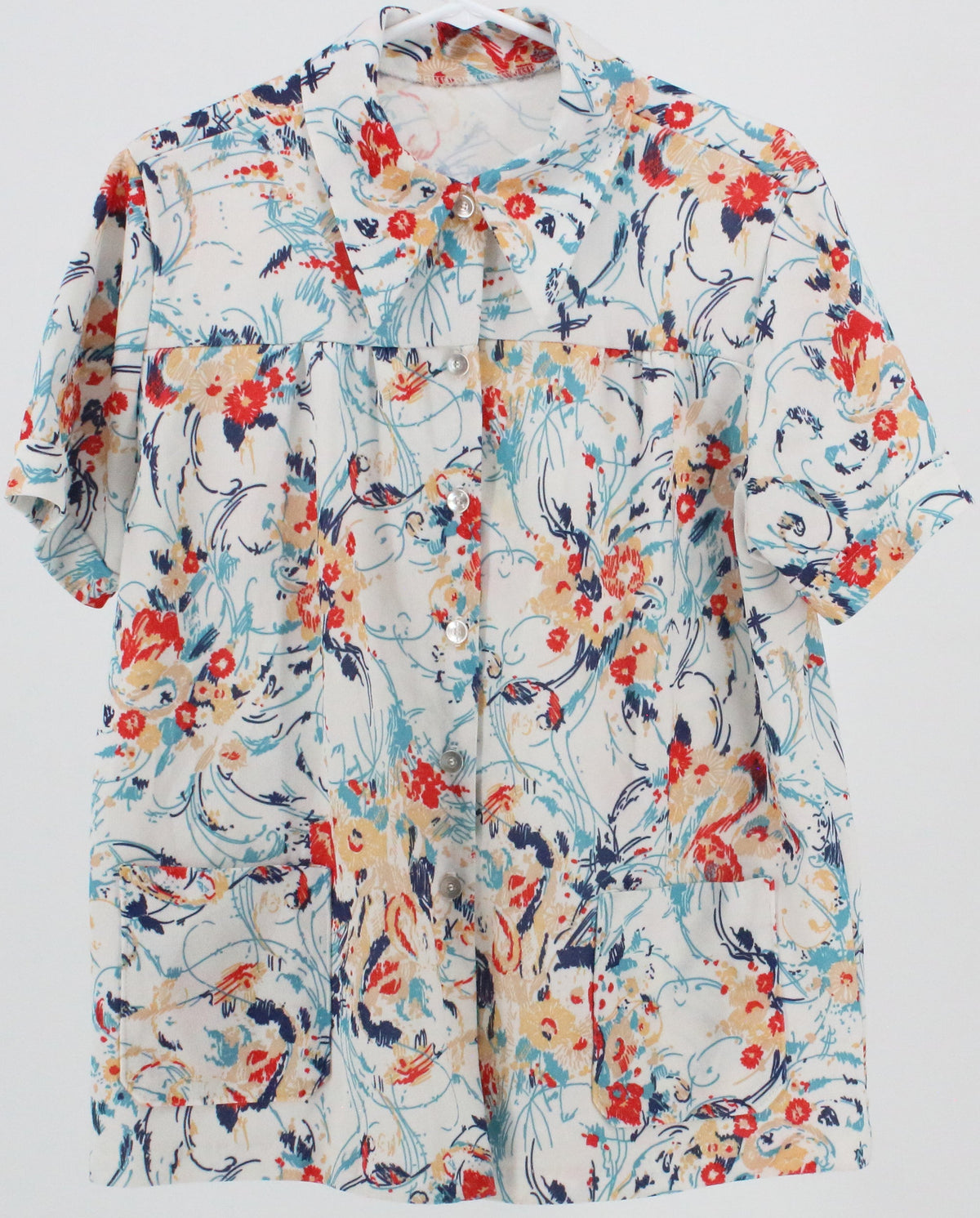 White Flower Print Short Sleeve Blouse