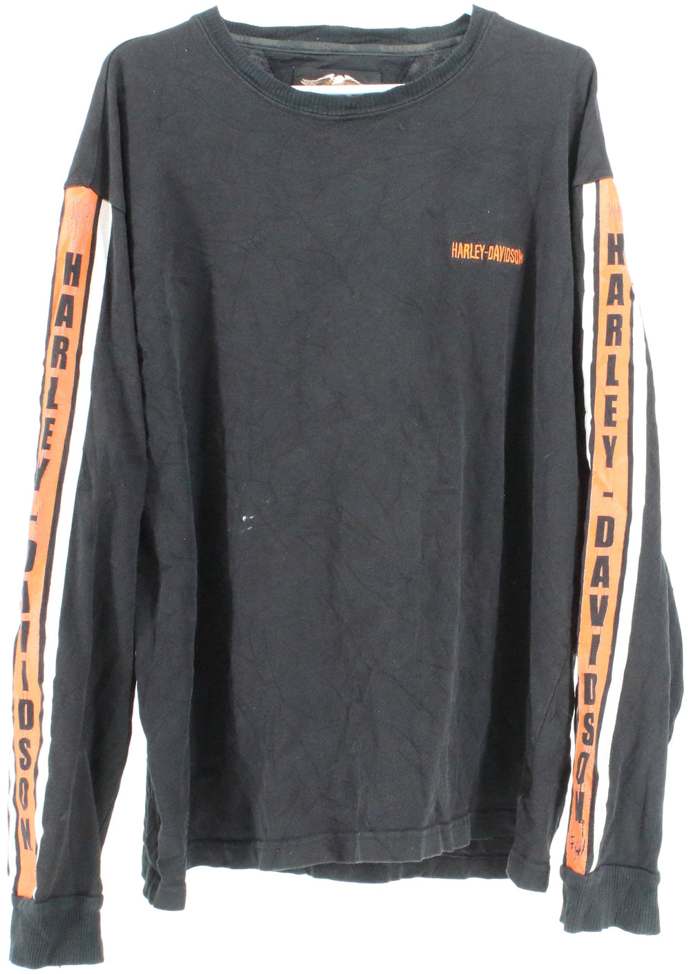 Harley Davidson Black and Orange Sleeves Print Long Sleeved T-Shirt