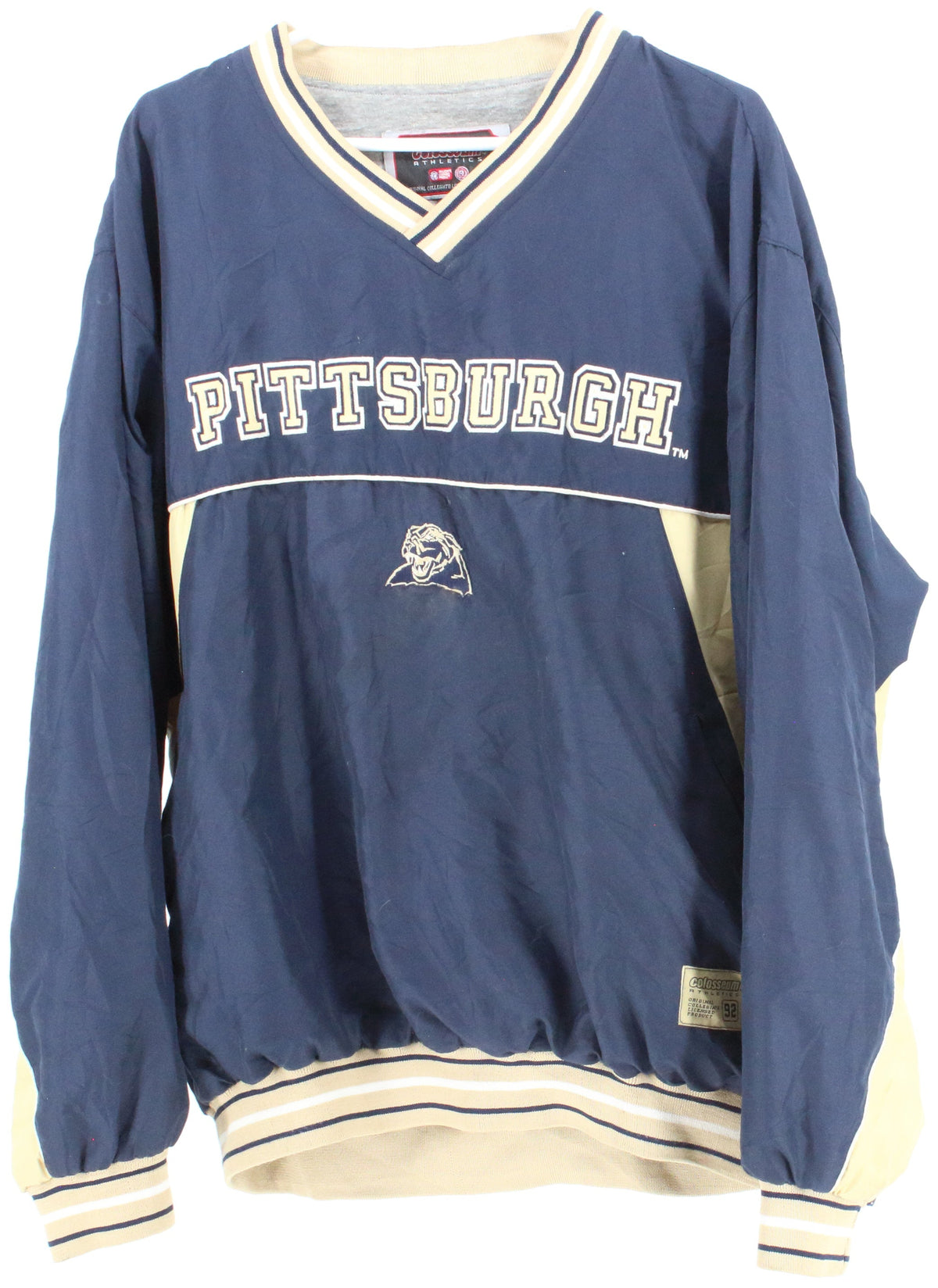 Colosseum Athletics Pittsburgh Navy Blue and Beige V Neck Pullover