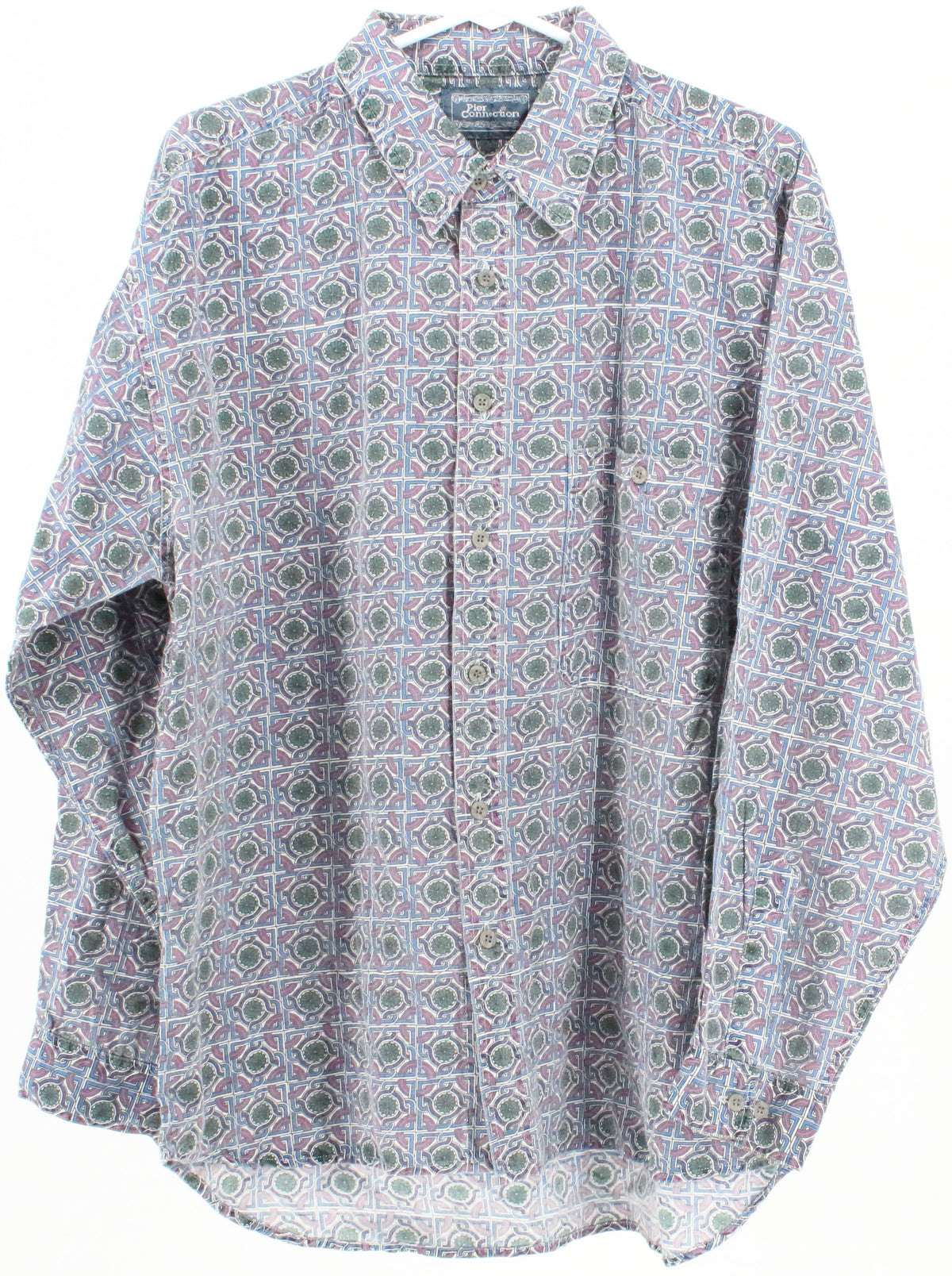 Pier Connection Blue Purple and Green Printed Shirt