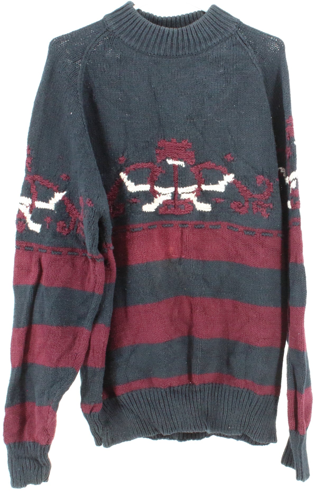 Cellini Collection Navy Blue and Burgundy Sweater
