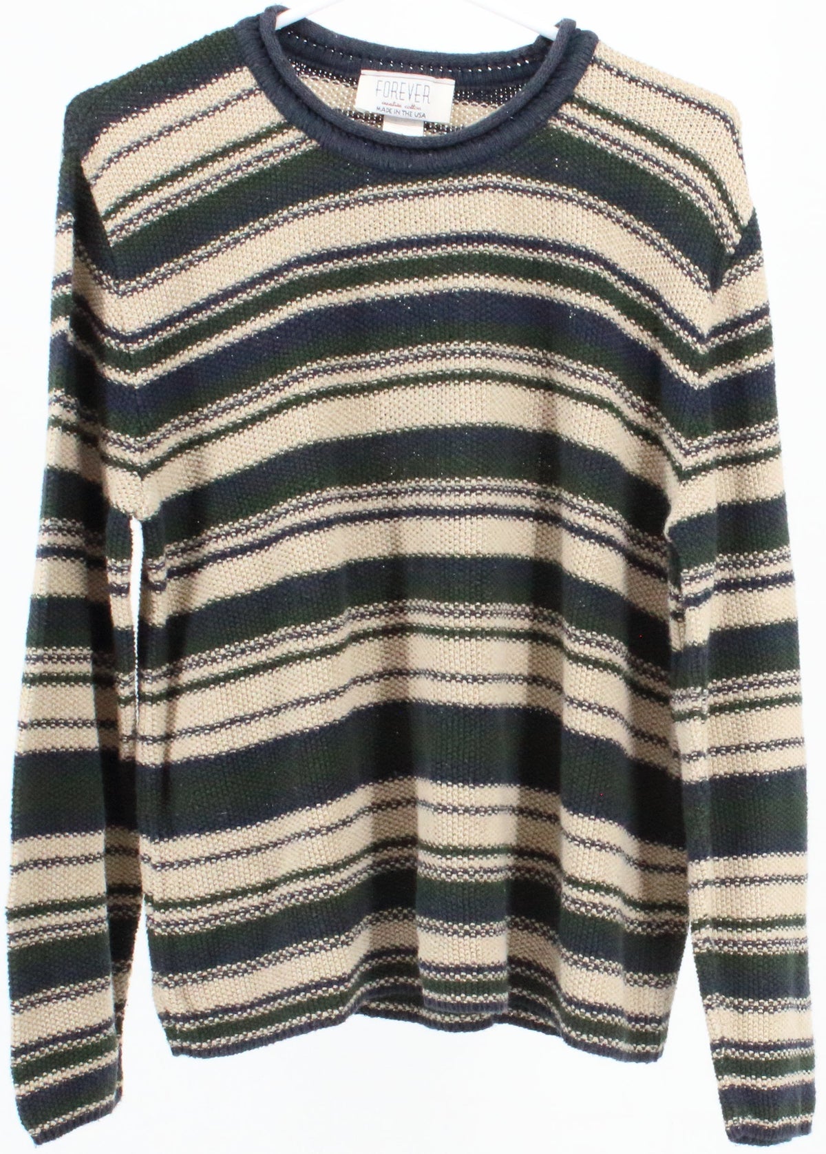 Forever Navy Blue Green and Off White Striped Sweater
