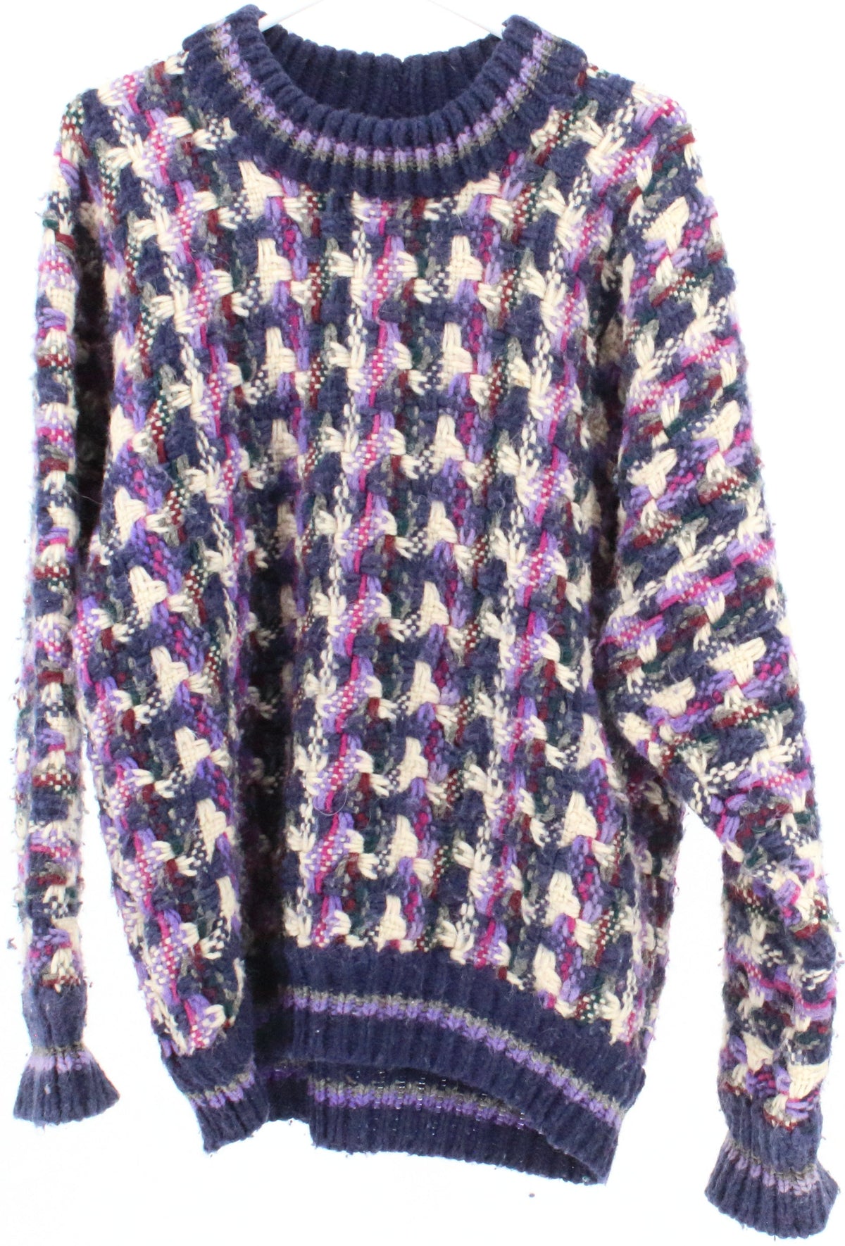 World Class, Inc. Navy Blue and Multicolor Sweater