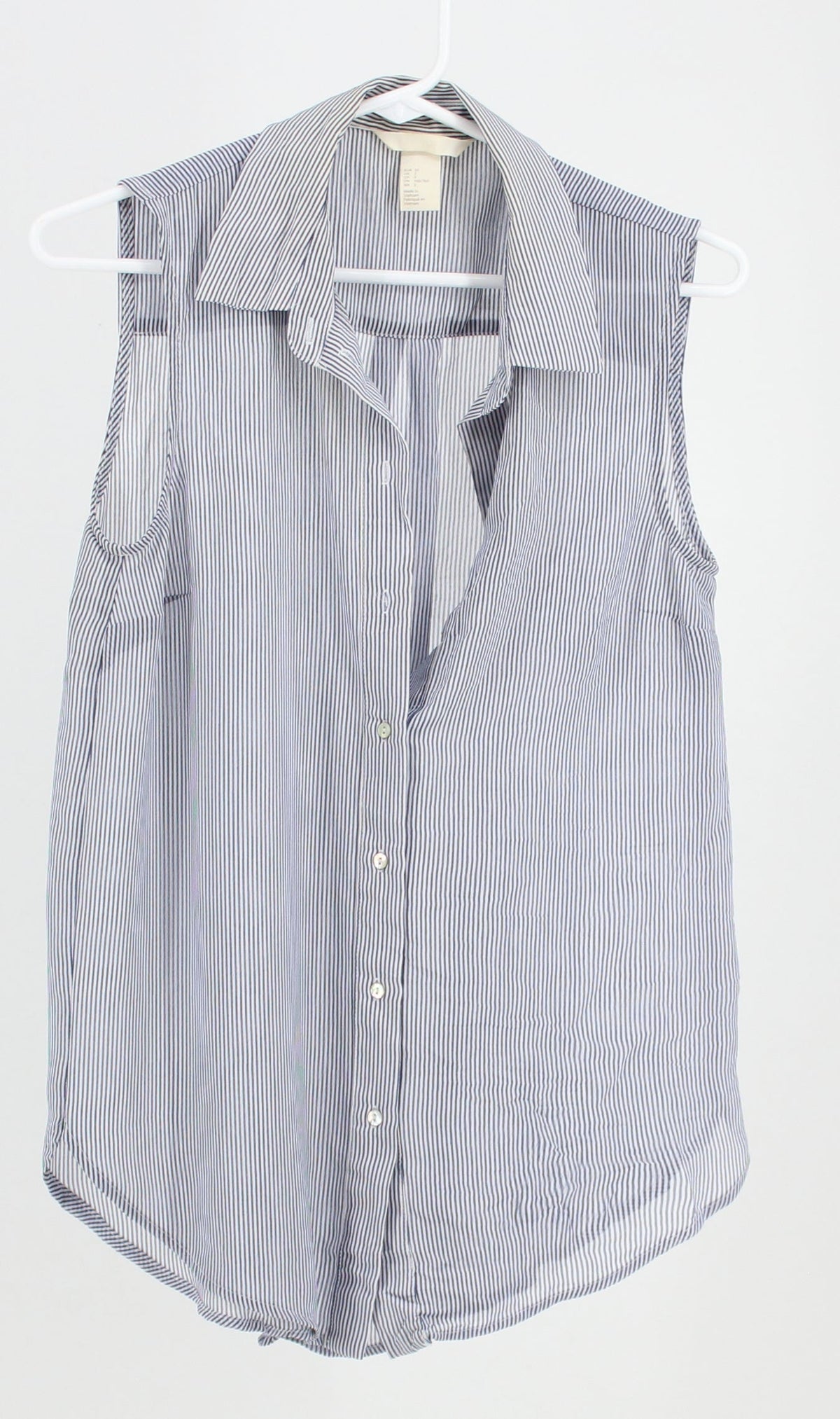 H&M collared blue and white striped sleeveless button up top