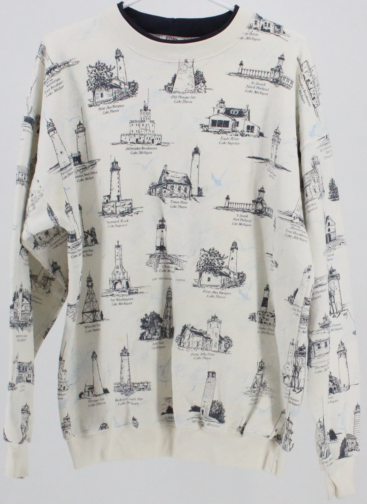 AU Cities Print Double Collar Off White Sweatshirt