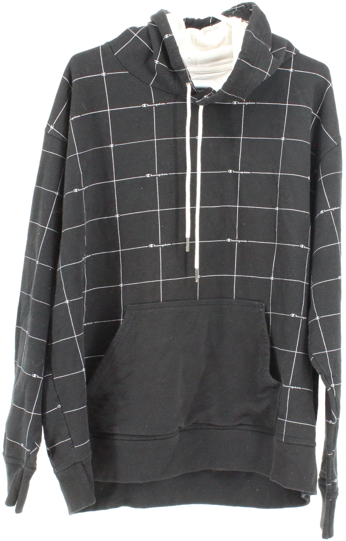 Champion Black and White Checkered Hooded Sweatshirt