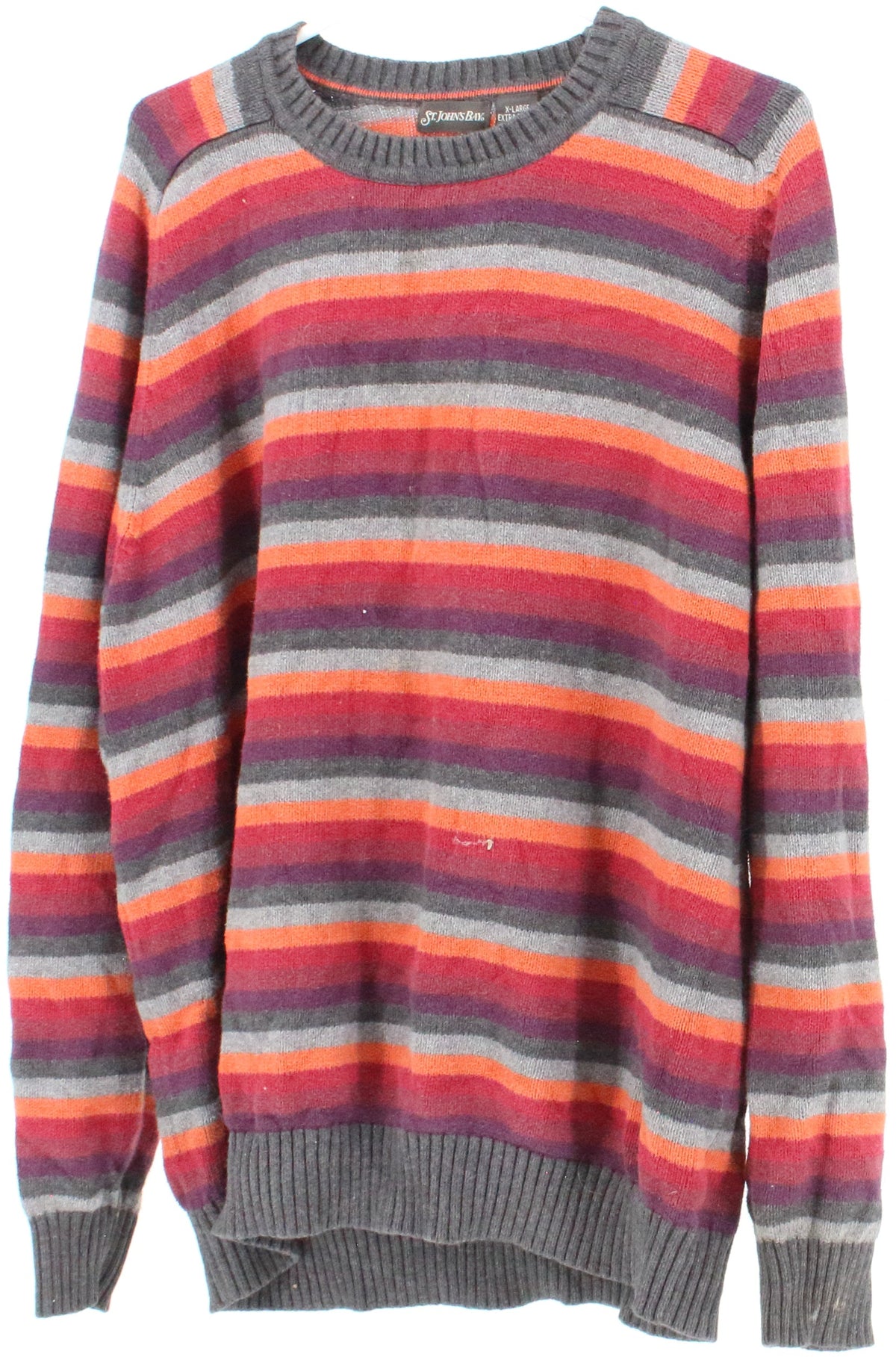 St John's Bay Dark Grey Burgundy and Orange Striped Sweater