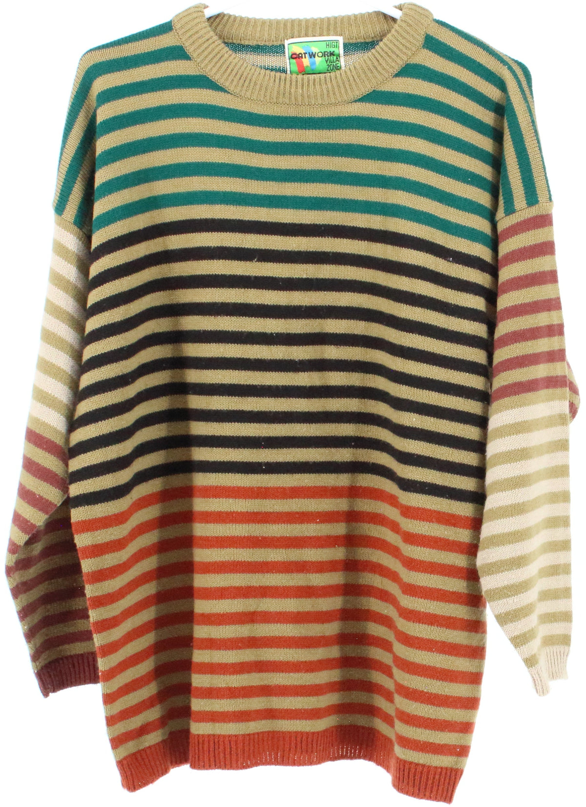 Cat Work Beige and Multicolor Striped Men's Sweater