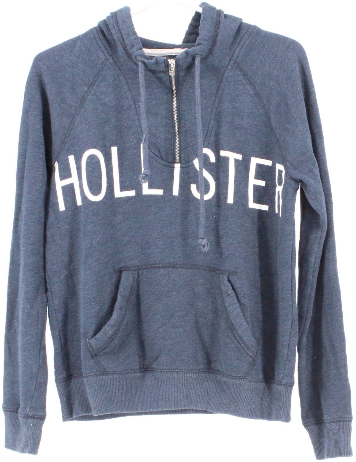 Hollister Blue Front Logo Half Zip Hooded Sweatshirt