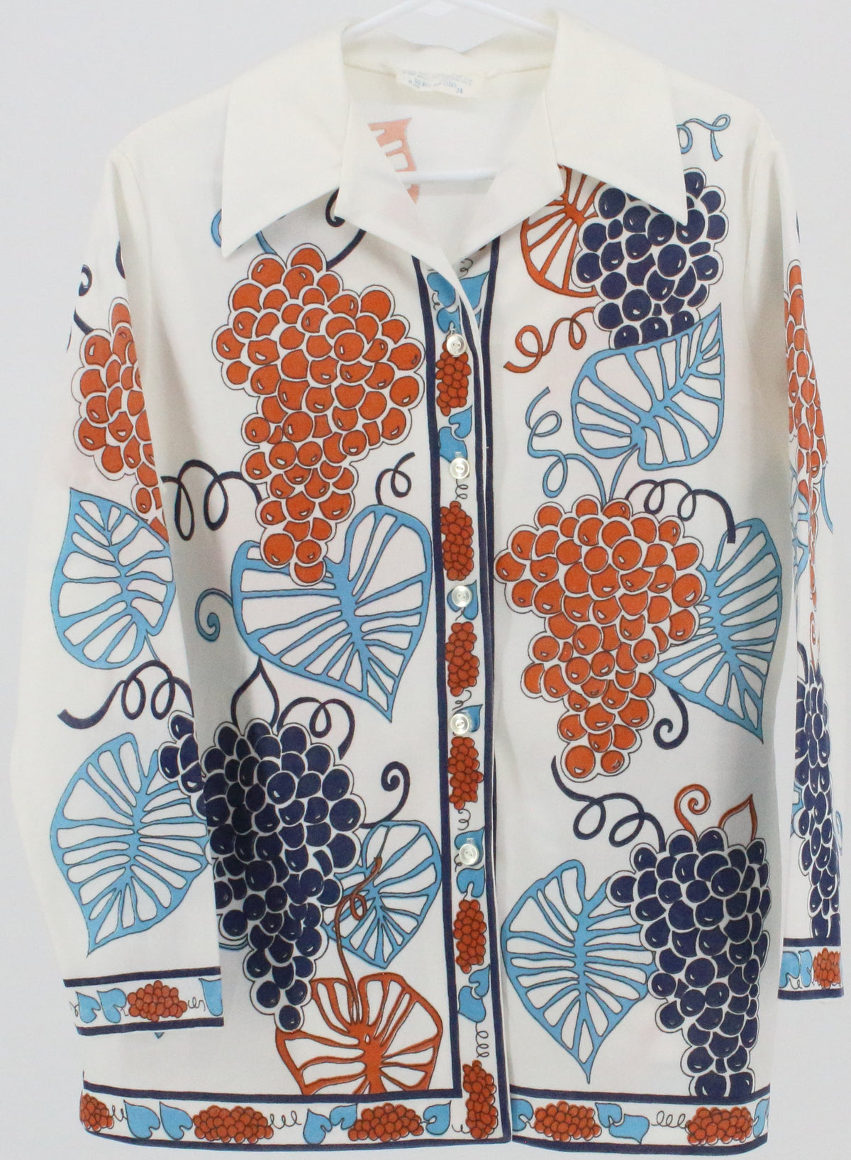 White Orange and Blue Print Blouse