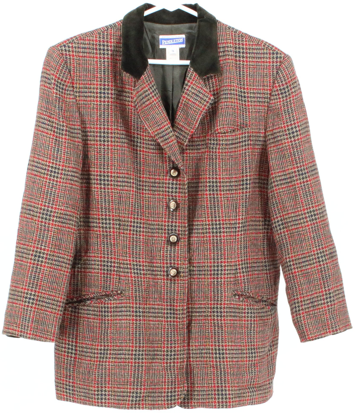 Pendleton Petite Green Red and Beige Pattern Women's Blazer