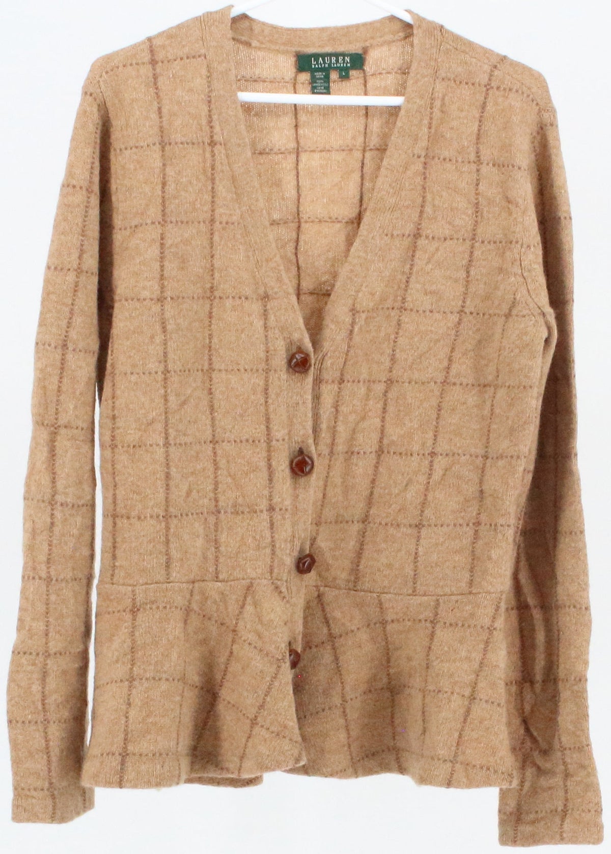 Lauren Ralph Lauren Beige Checkered Cardigan Sweater